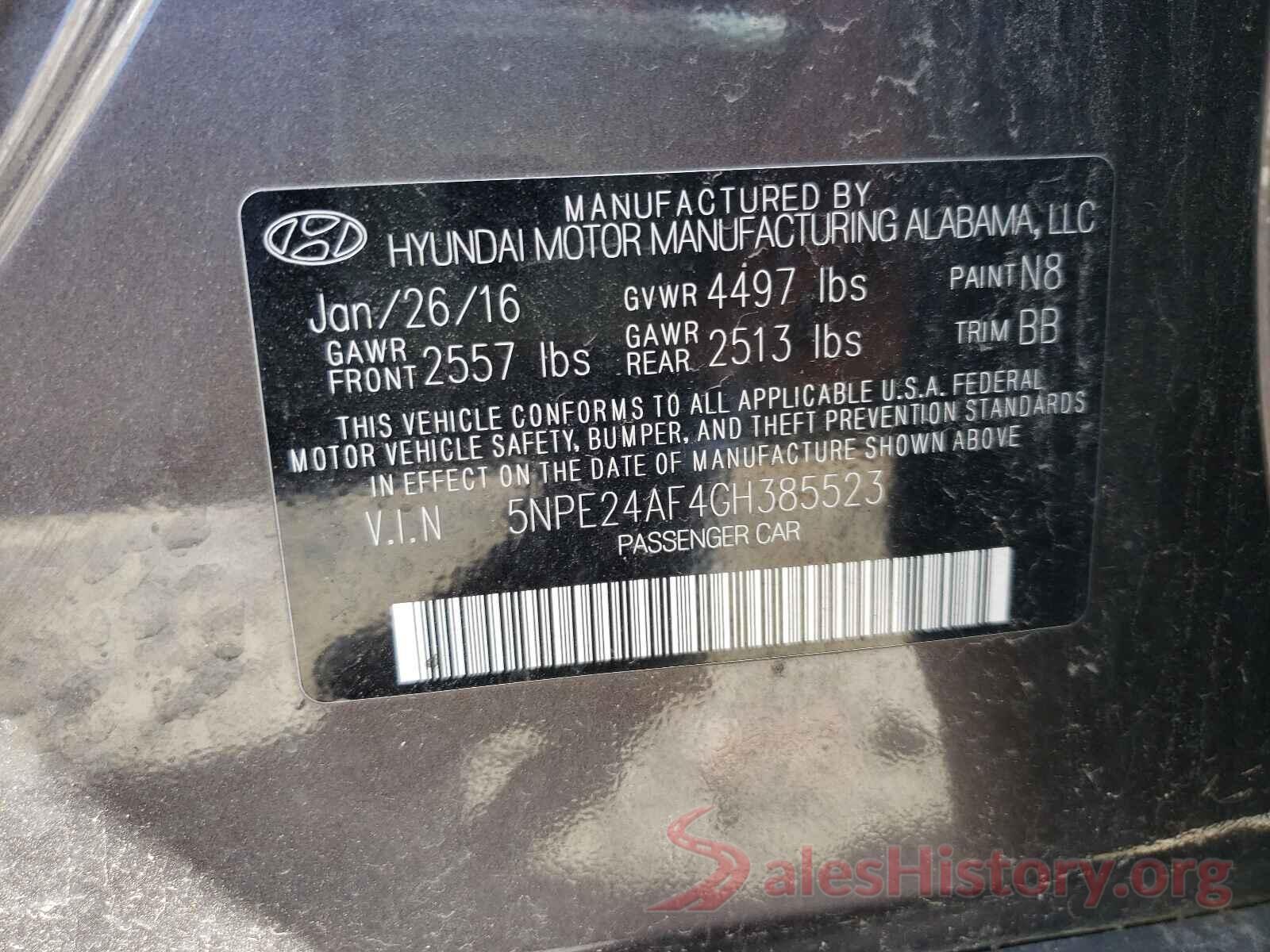 5NPE24AF4GH385523 2016 HYUNDAI SONATA