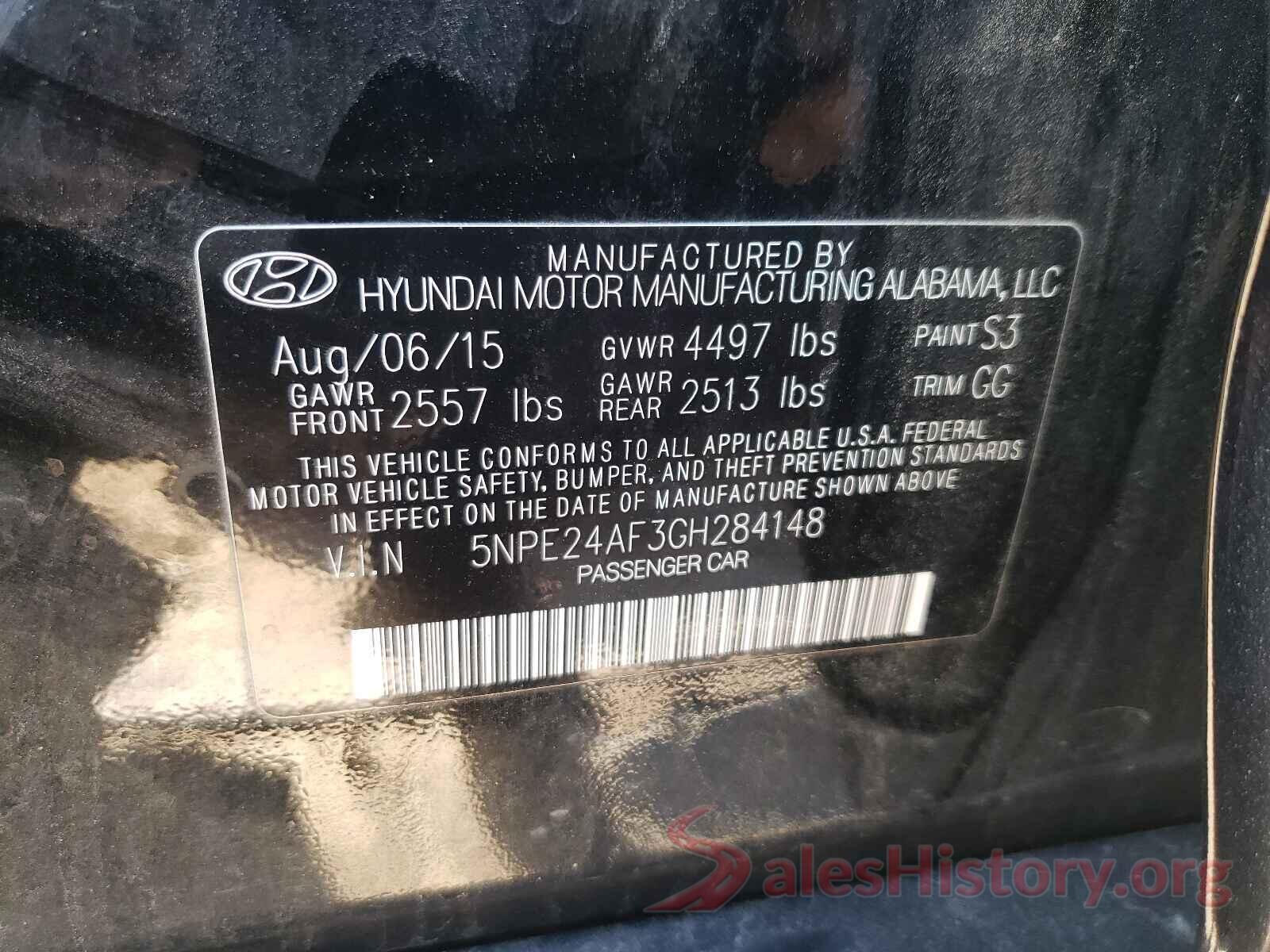 5NPE24AF3GH284148 2016 HYUNDAI SONATA