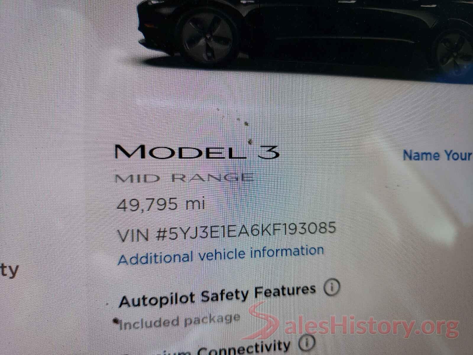 5YJ3E1EA6KF193085 2019 TESLA MODEL 3