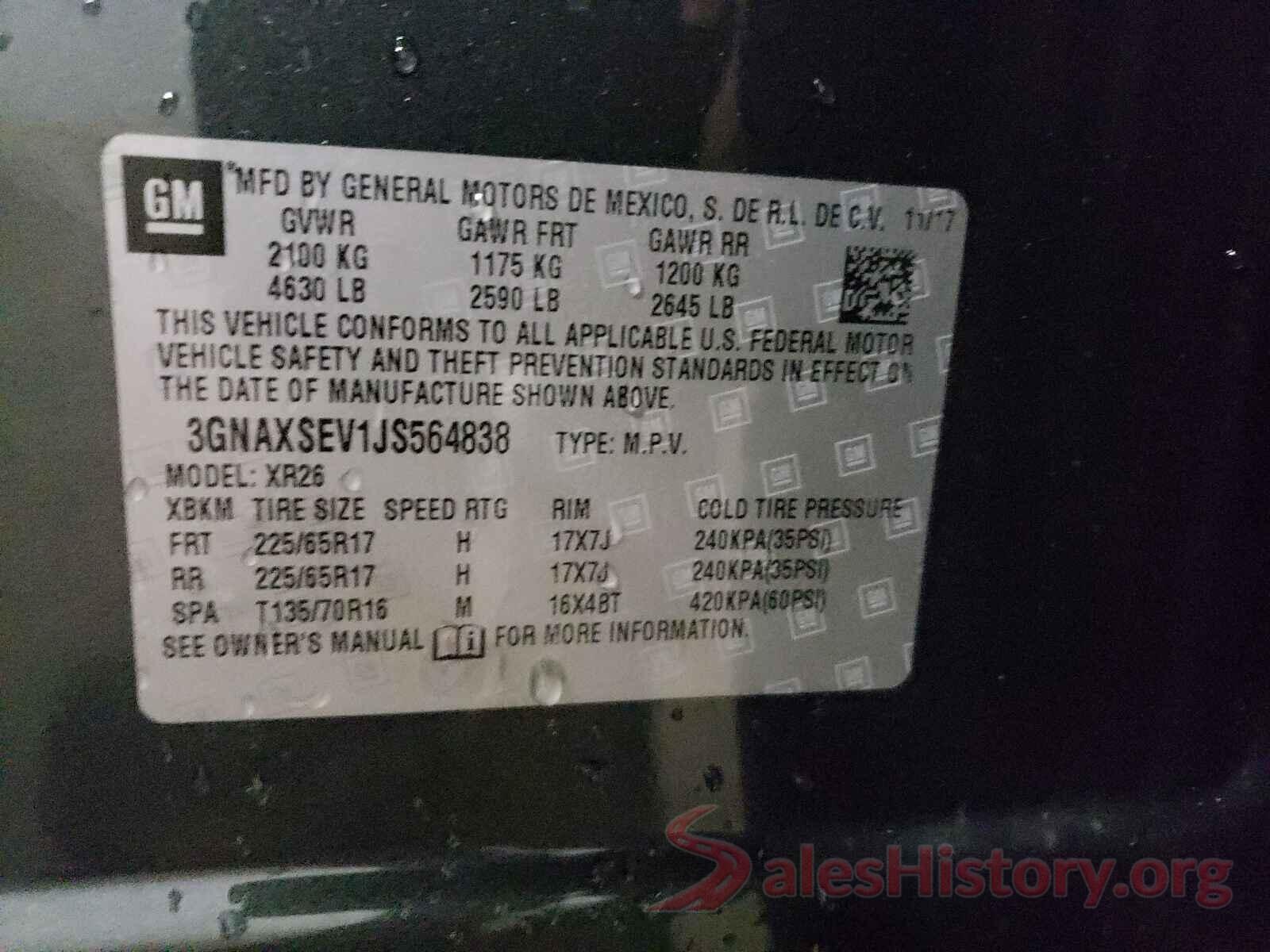 3GNAXSEV1JS564838 2018 CHEVROLET EQUINOX