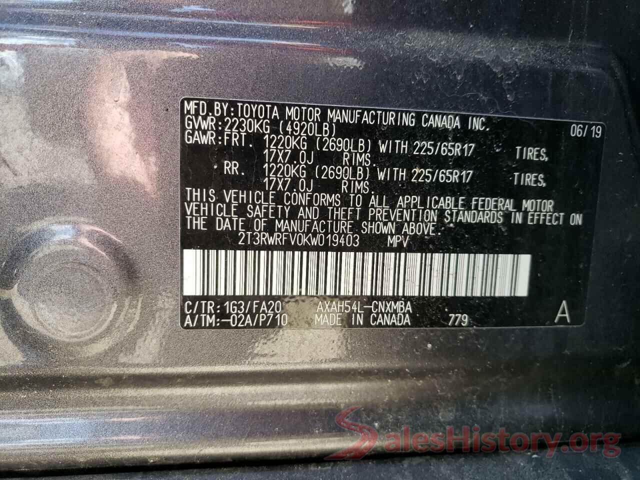 2T3RWRFV0KW019403 2019 TOYOTA RAV4