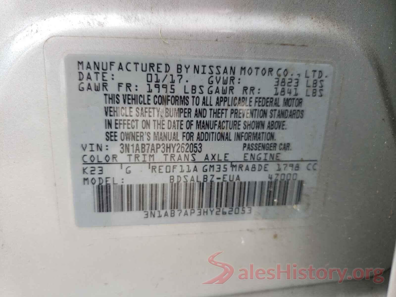 3N1AB7AP3HY262053 2017 NISSAN SENTRA