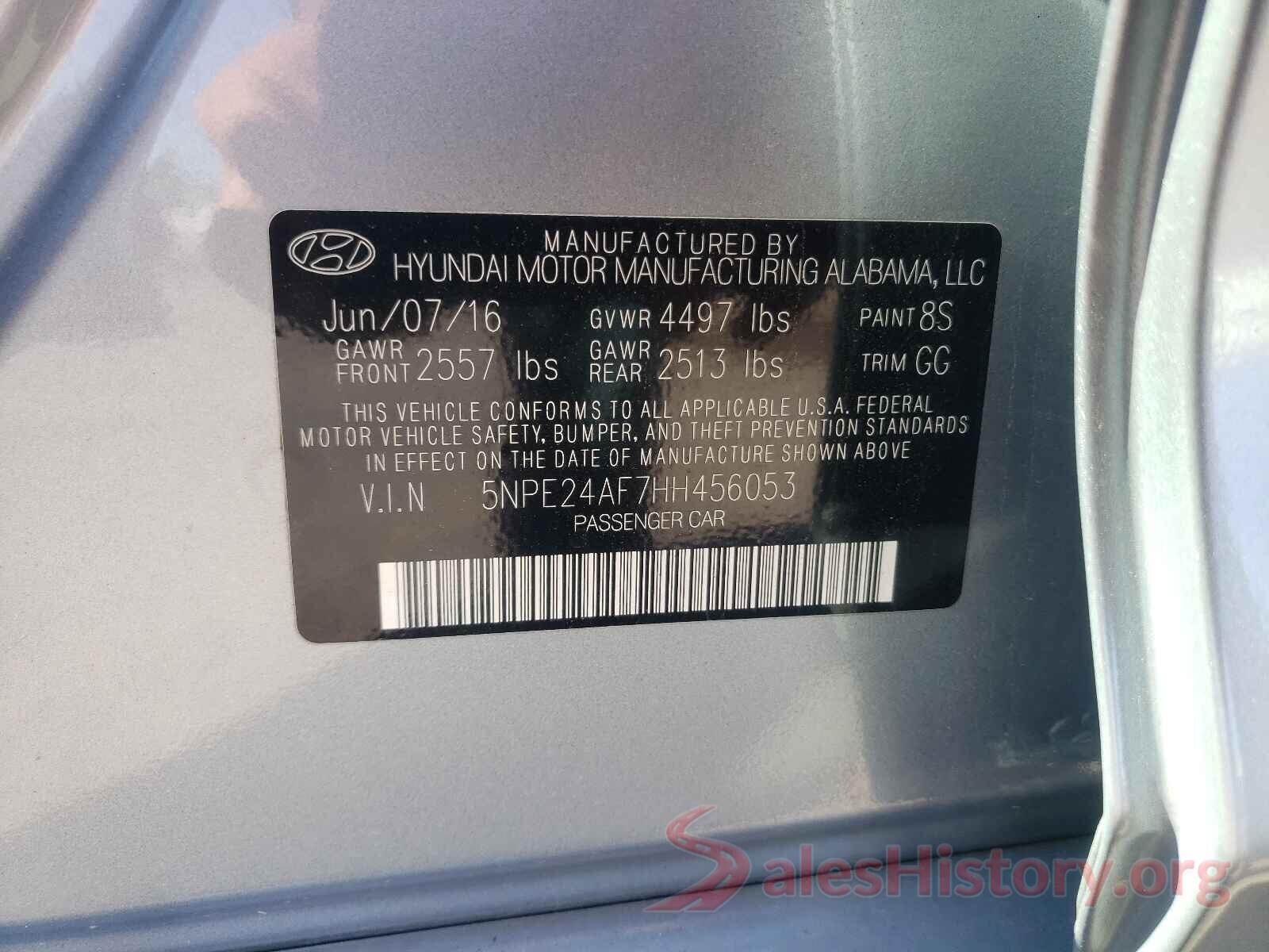 5NPE24AF7HH456053 2017 HYUNDAI SONATA