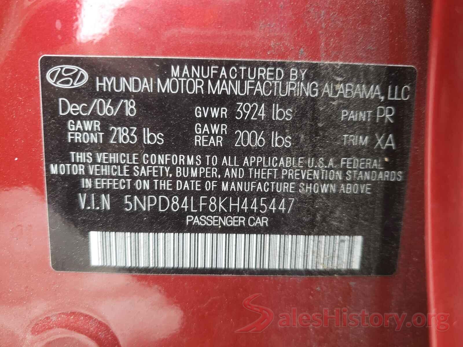 5NPD84LF8KH445447 2019 HYUNDAI ELANTRA