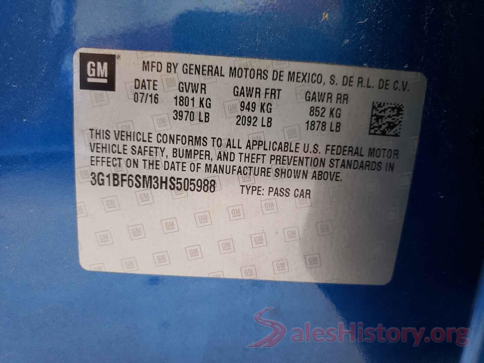 3G1BF6SM3HS505988 2017 CHEVROLET CRUZE