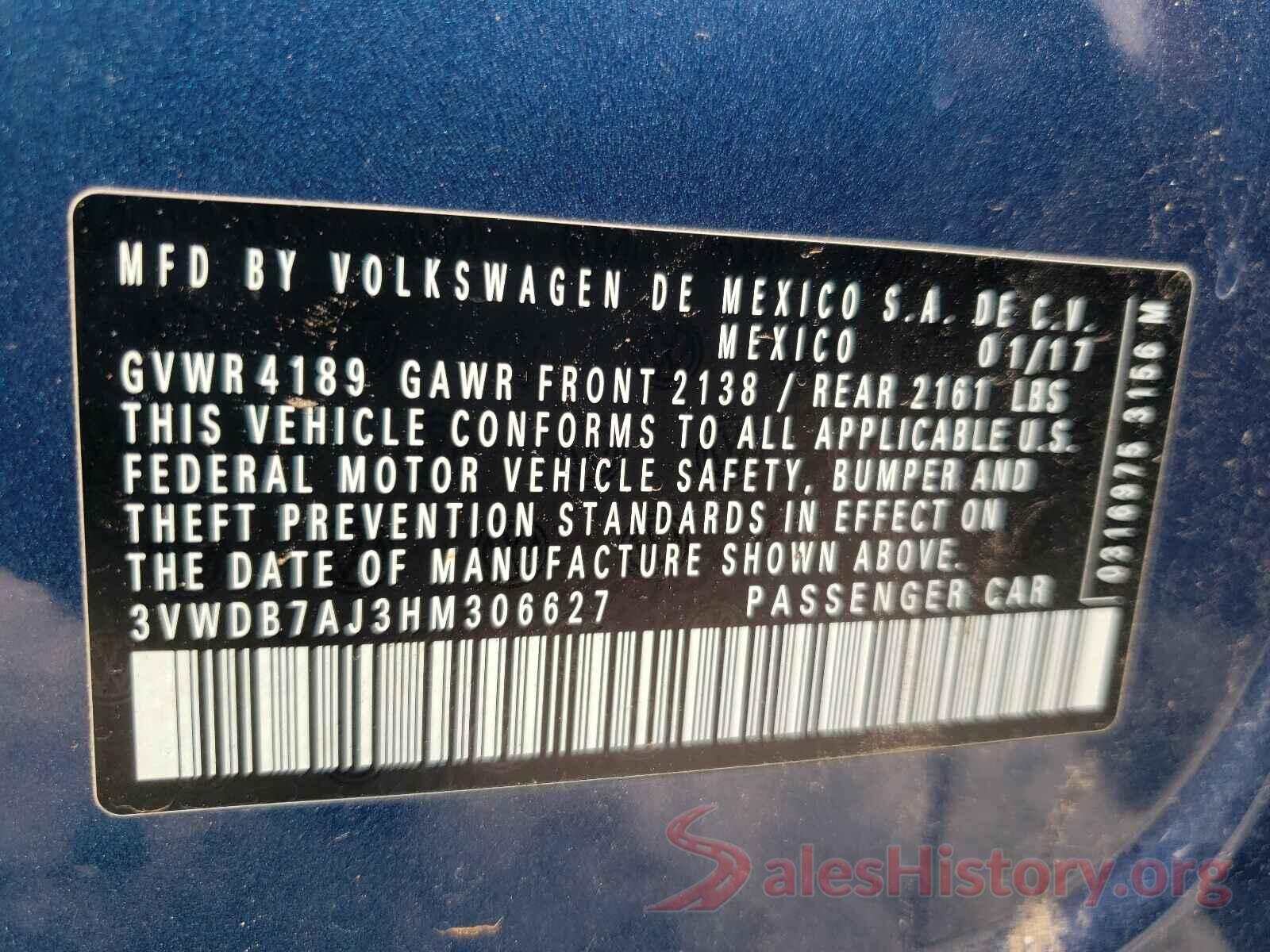 3VWDB7AJ3HM306627 2017 VOLKSWAGEN JETTA