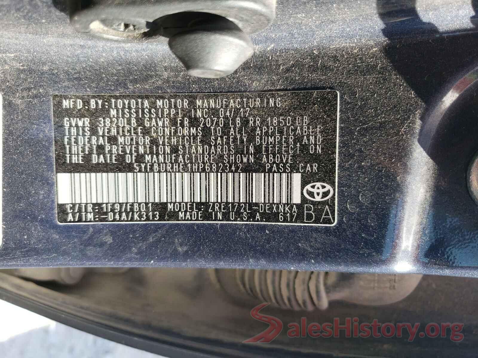 5YFBURHE1HP682342 2017 TOYOTA COROLLA