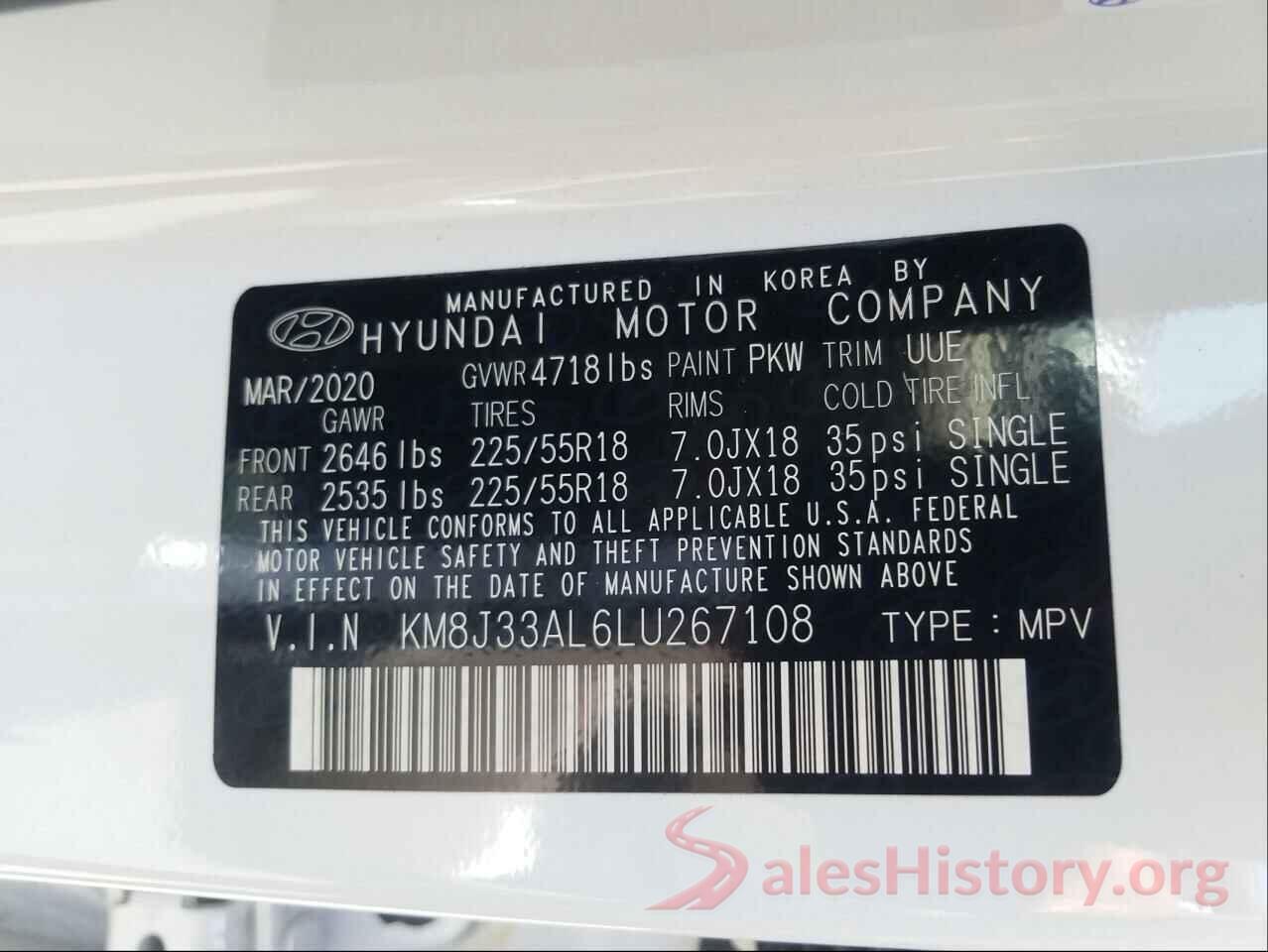 KM8J33AL6LU267108 2020 HYUNDAI TUCSON