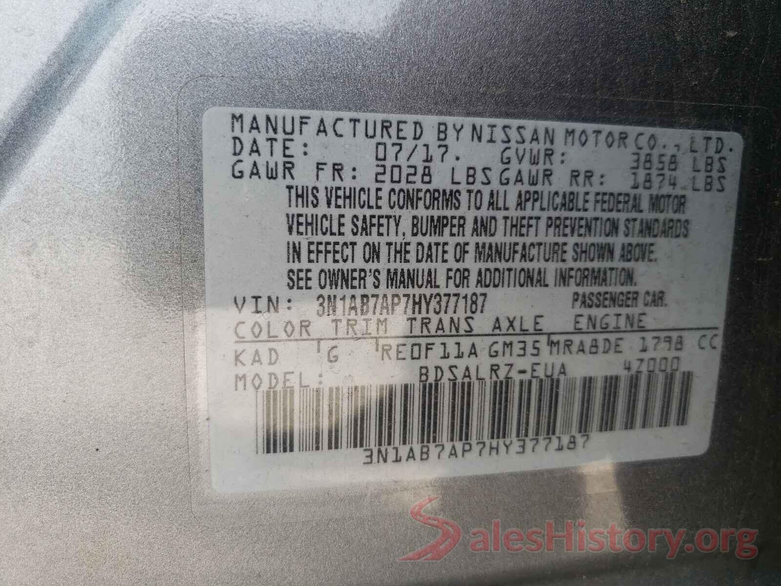 3N1AB7AP7HY377187 2017 NISSAN SENTRA