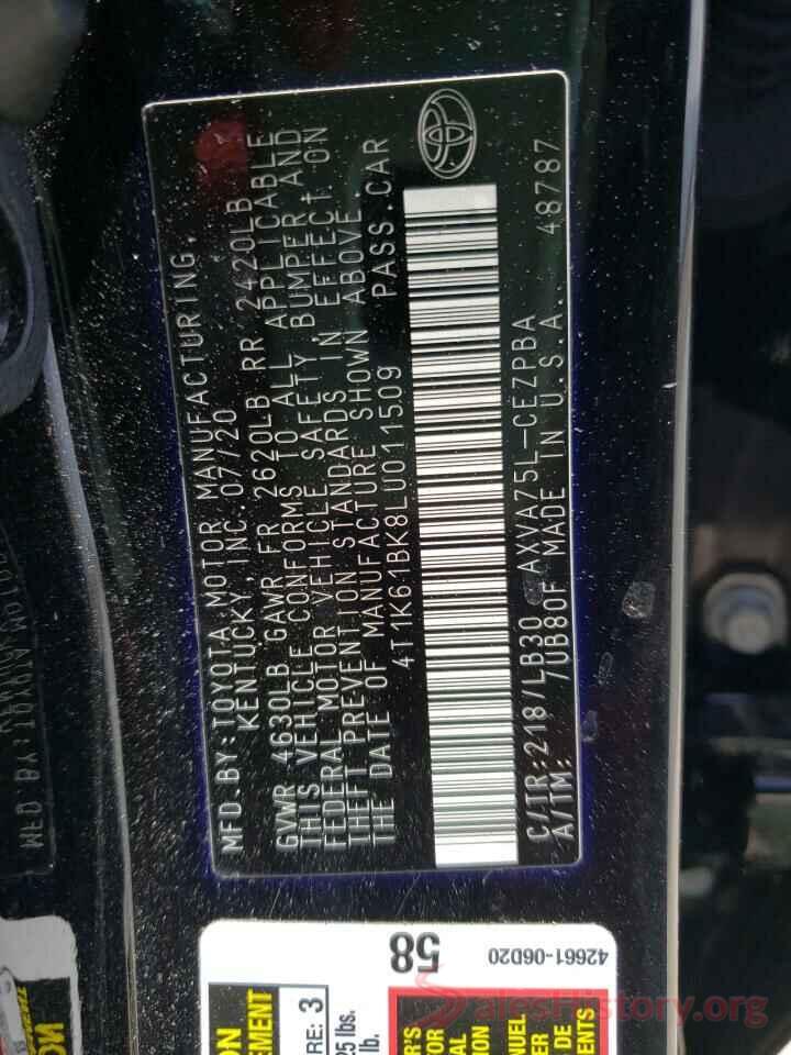 4T1K61BK8LU011509 2020 TOYOTA CAMRY