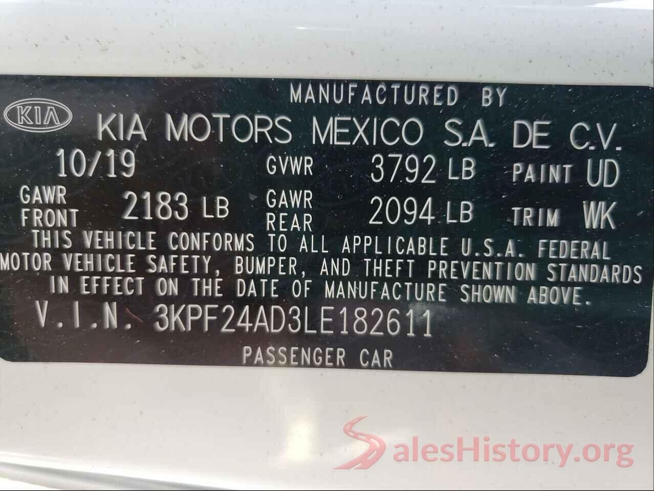 3KPF24AD3LE182611 2020 KIA FORTE