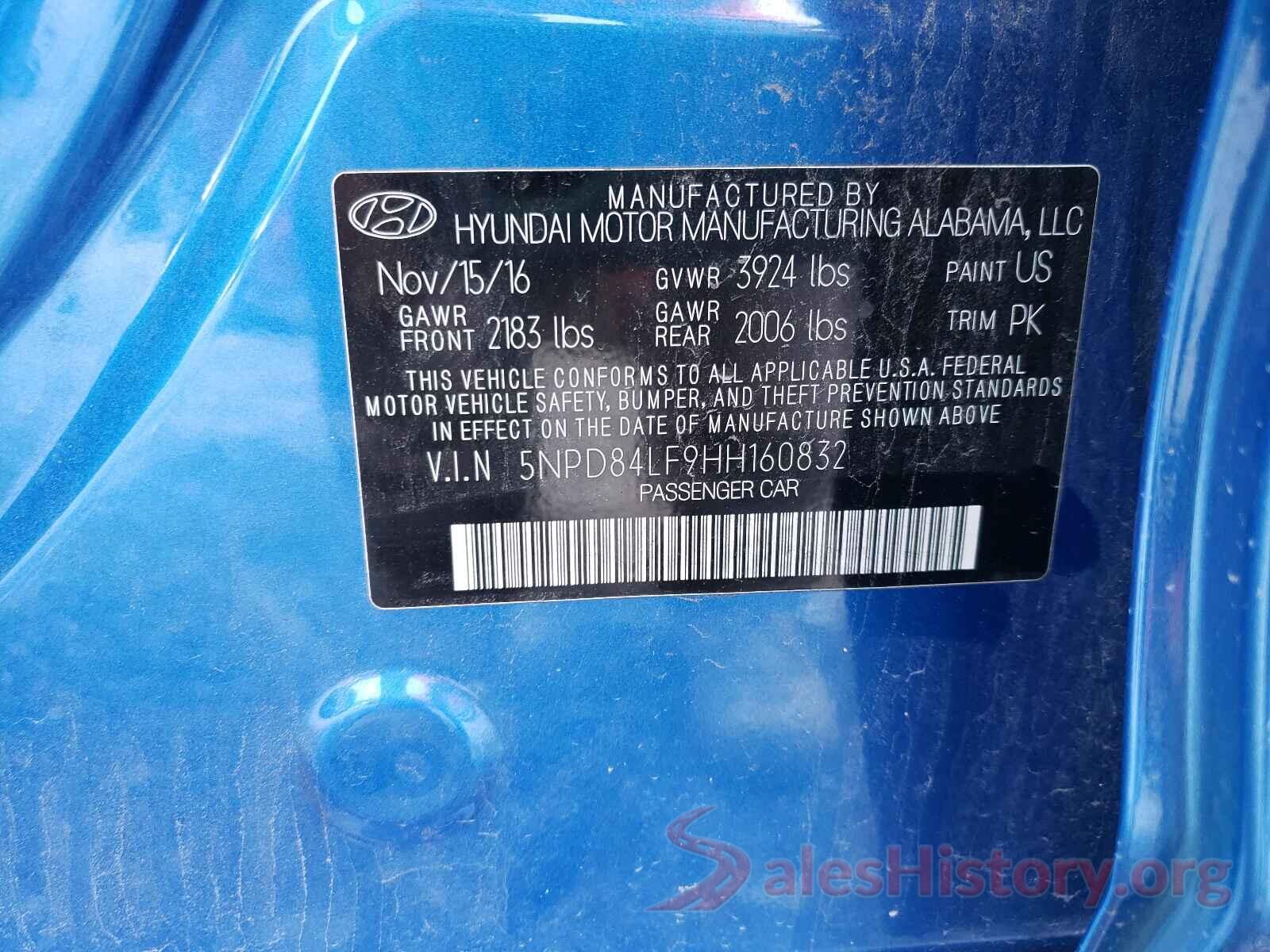 5NPD84LF9HH160832 2017 HYUNDAI ELANTRA