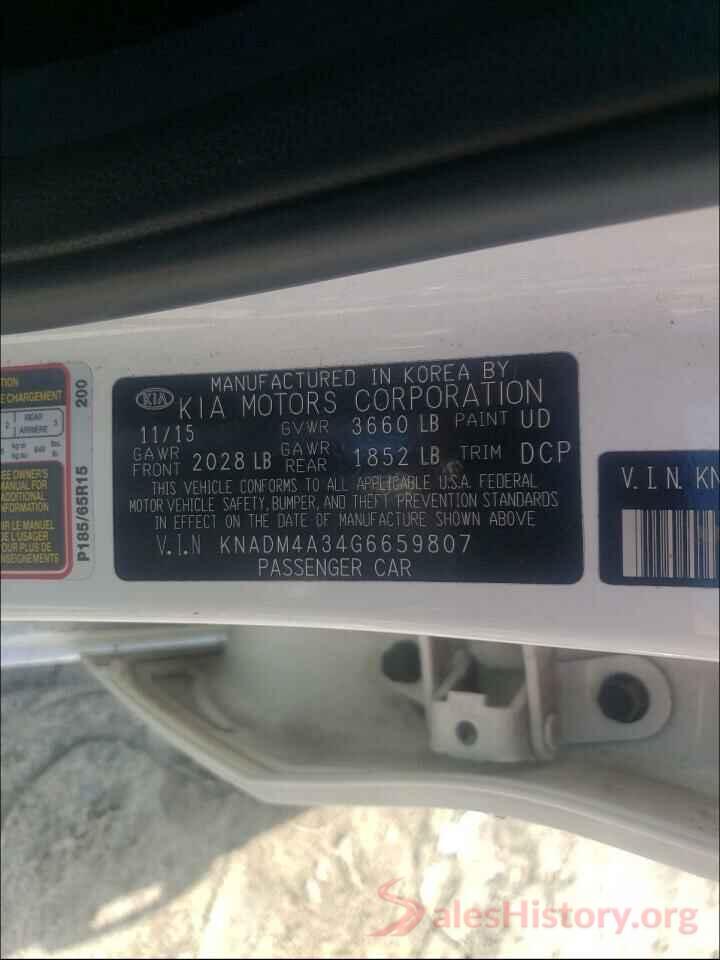 KNADM4A34G6659807 2016 KIA RIO