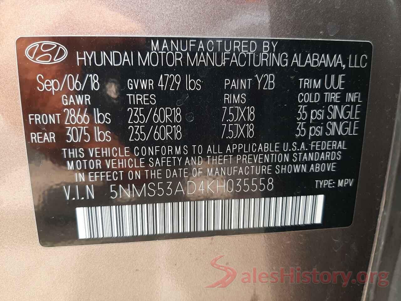 5NMS53AD4KH035558 2019 HYUNDAI SANTA FE