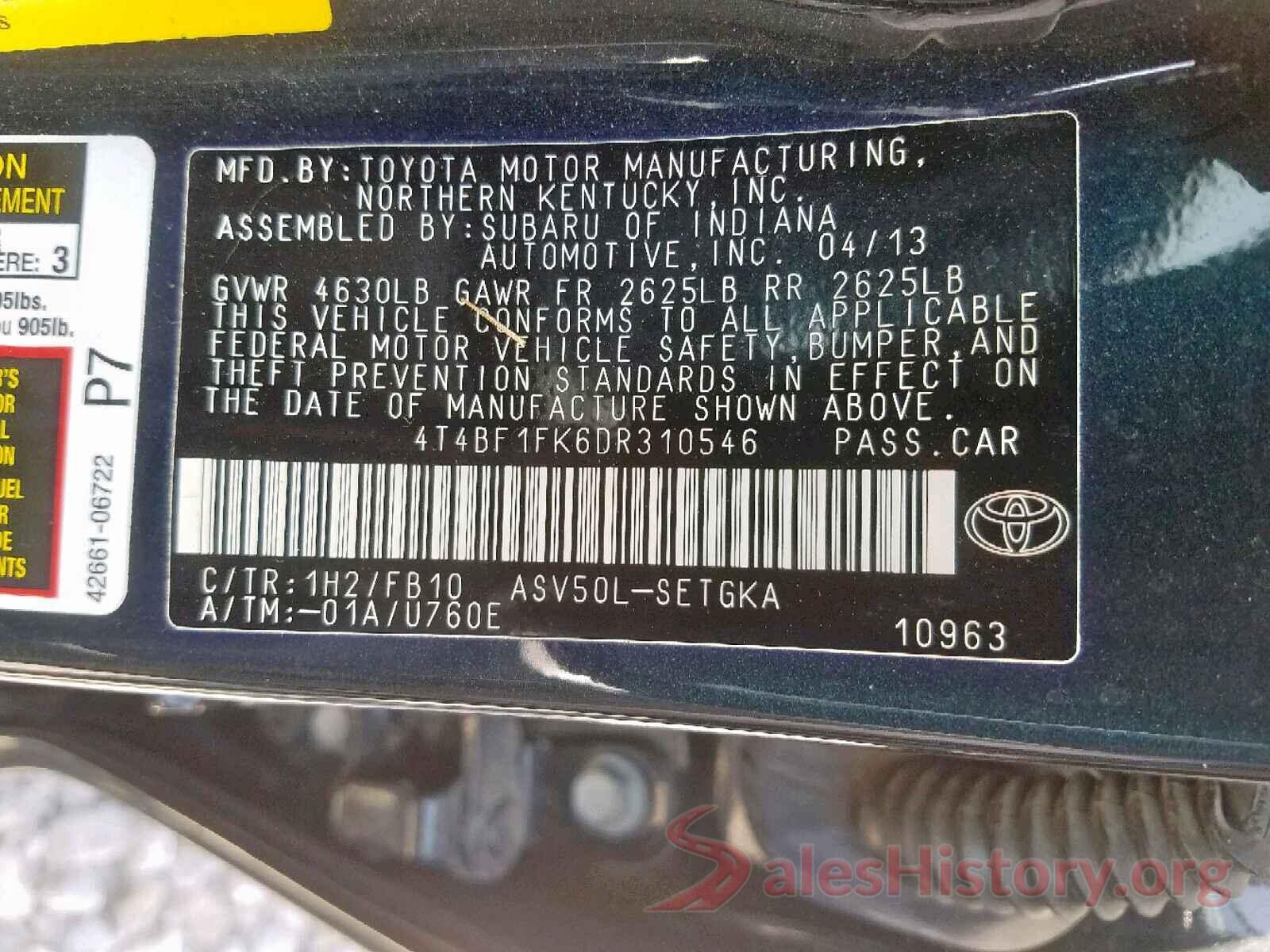 4T4BF1FK6DR310546 2013 TOYOTA CAMRY