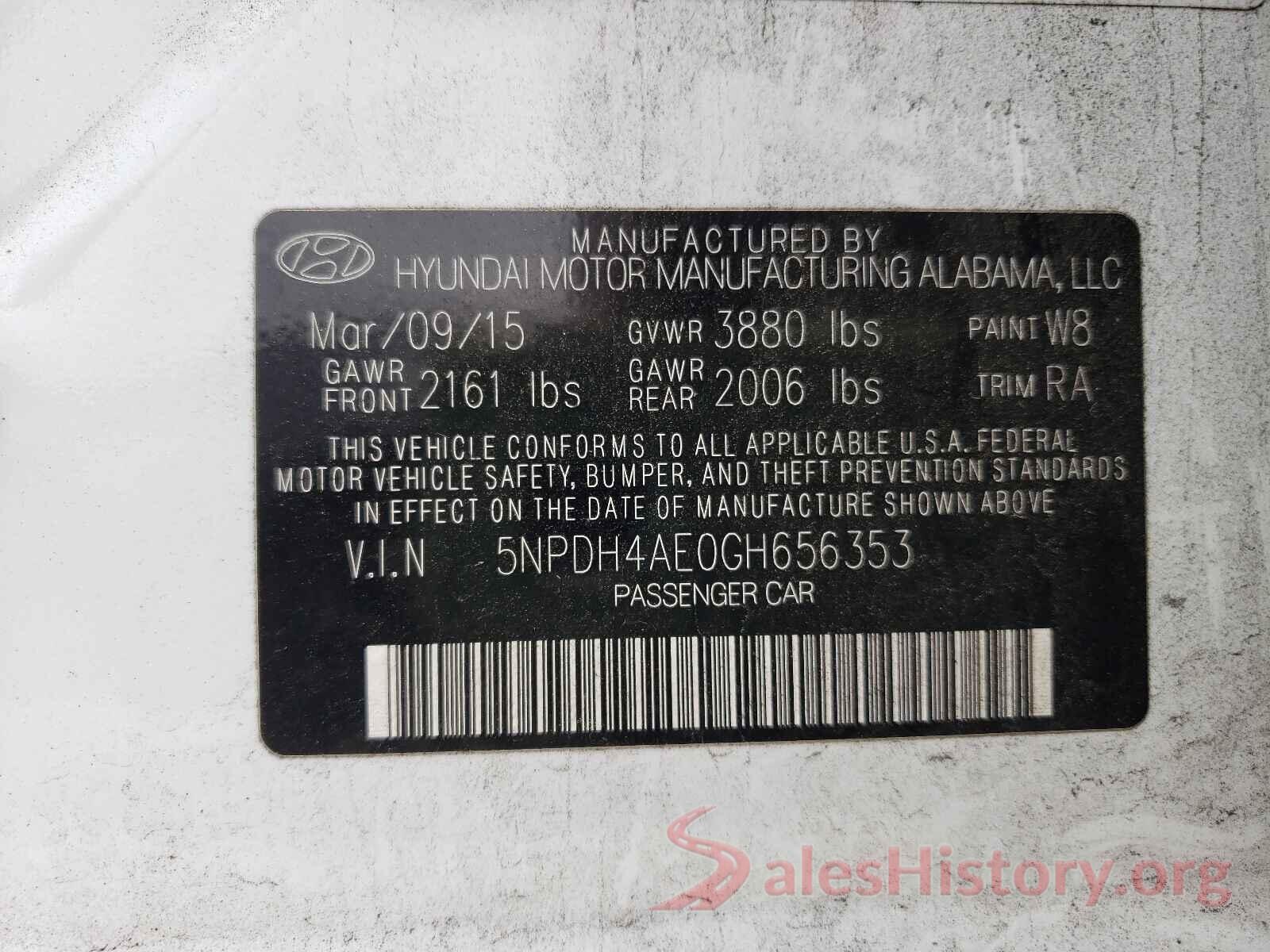 5NPDH4AE0GH656353 2016 HYUNDAI ELANTRA