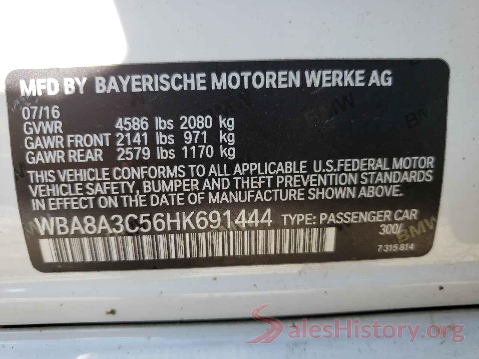 WBA8A3C56HK691444 2017 BMW 3 SERIES