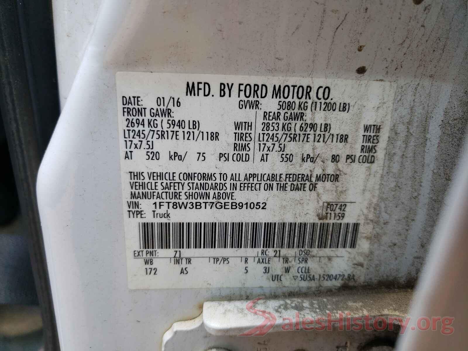 1FT8W3BT7GEB91052 2016 FORD F350