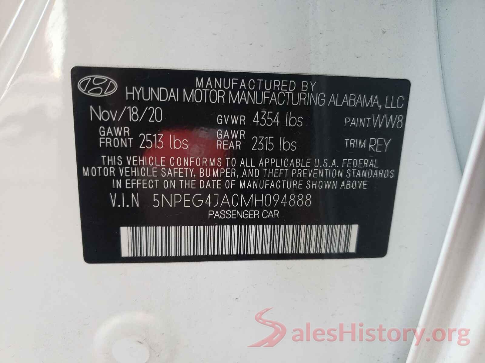 5NPEG4JA0MH094888 2021 HYUNDAI SONATA