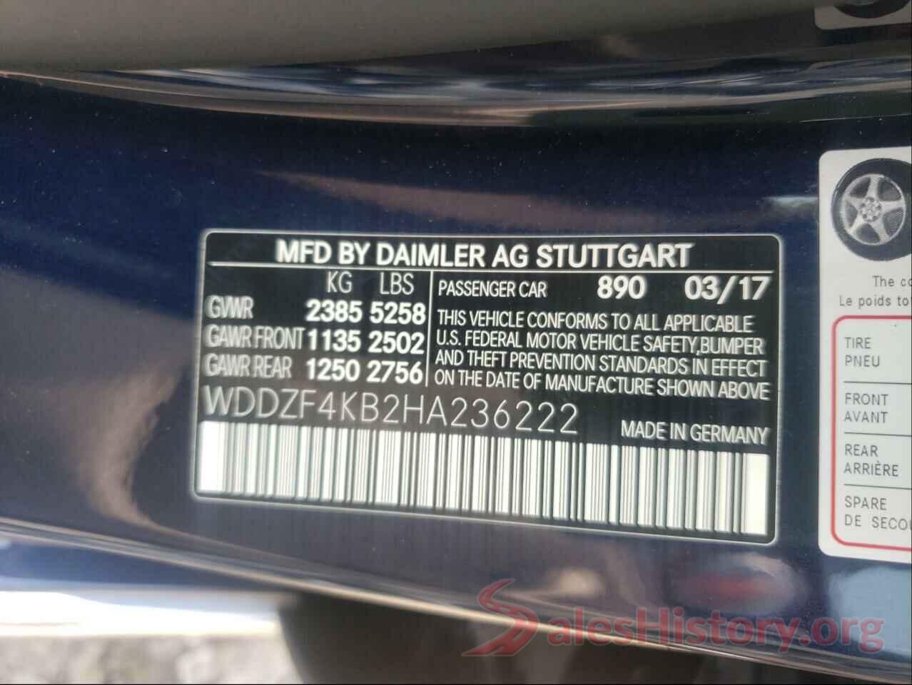 WDDZF4KB2HA236222 2017 MERCEDES-BENZ E CLASS