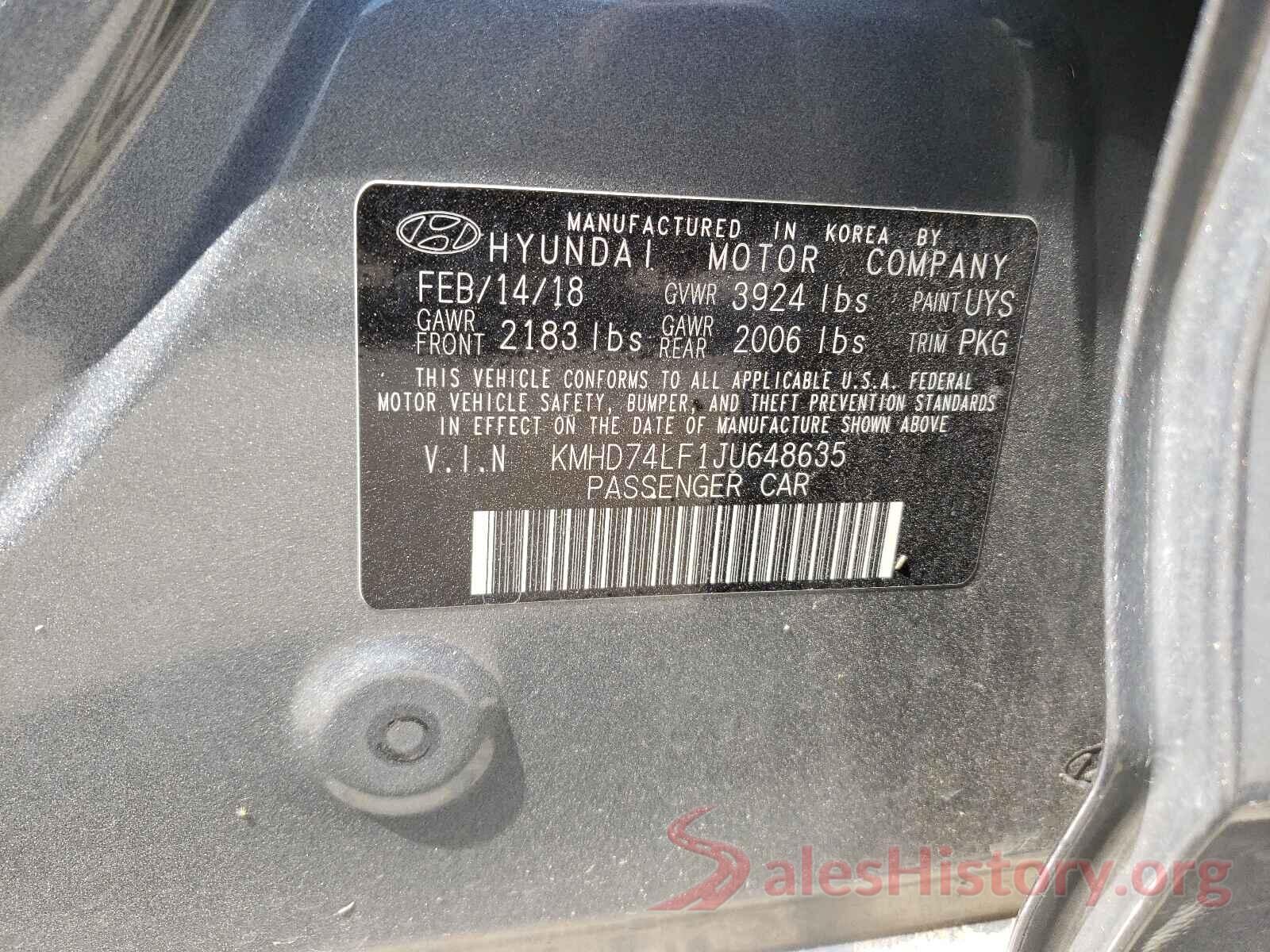 KMHD74LF1JU648635 2018 HYUNDAI ELANTRA