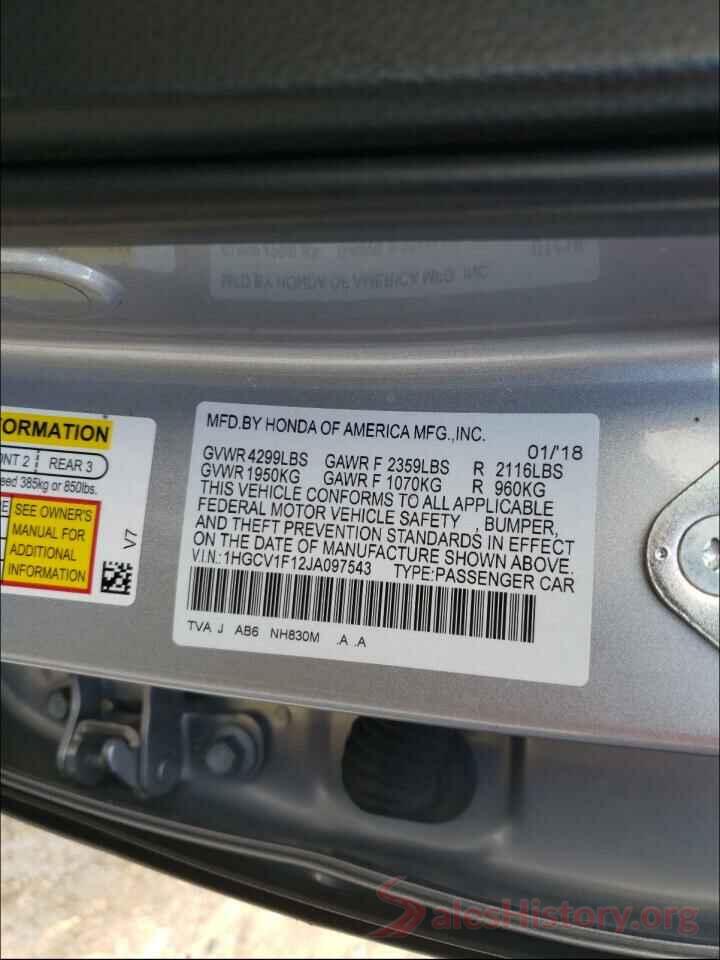 1HGCV1F12JA097543 2018 HONDA ACCORD