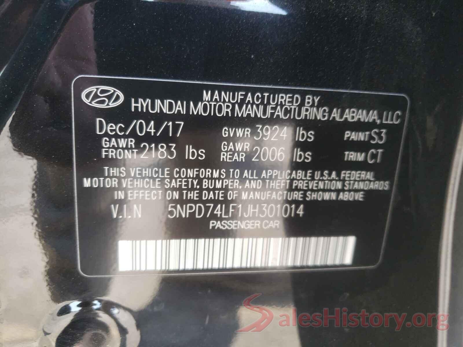 5NPD74LF1JH301014 2018 HYUNDAI ELANTRA