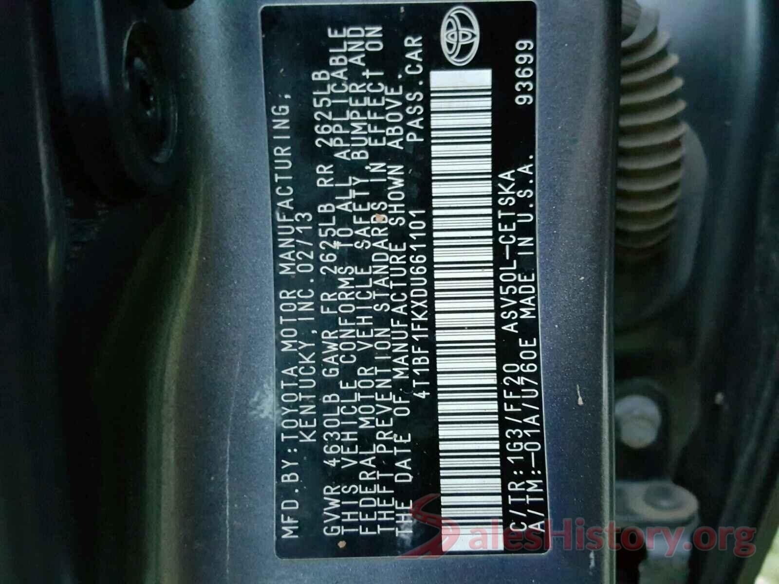 4T1BF1FKXDU661101 2013 TOYOTA CAMRY