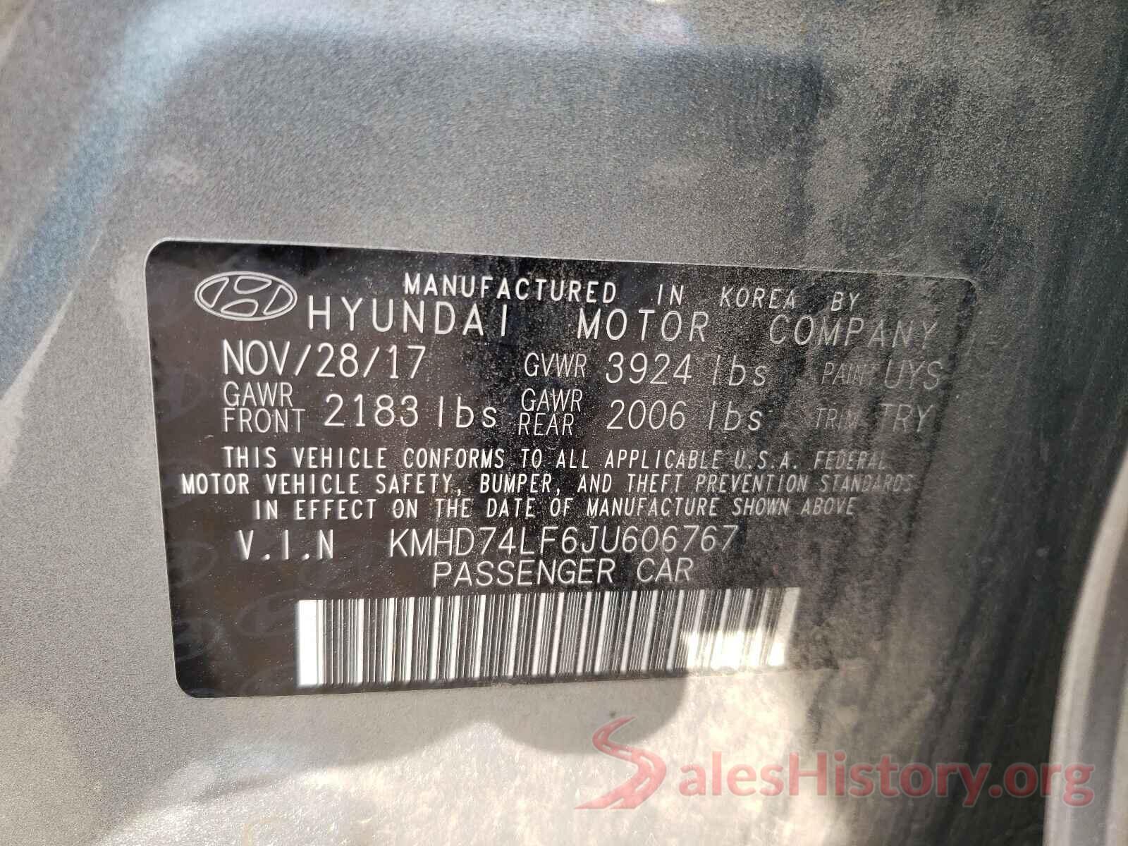 KMHD74LF6JU606767 2018 HYUNDAI ELANTRA