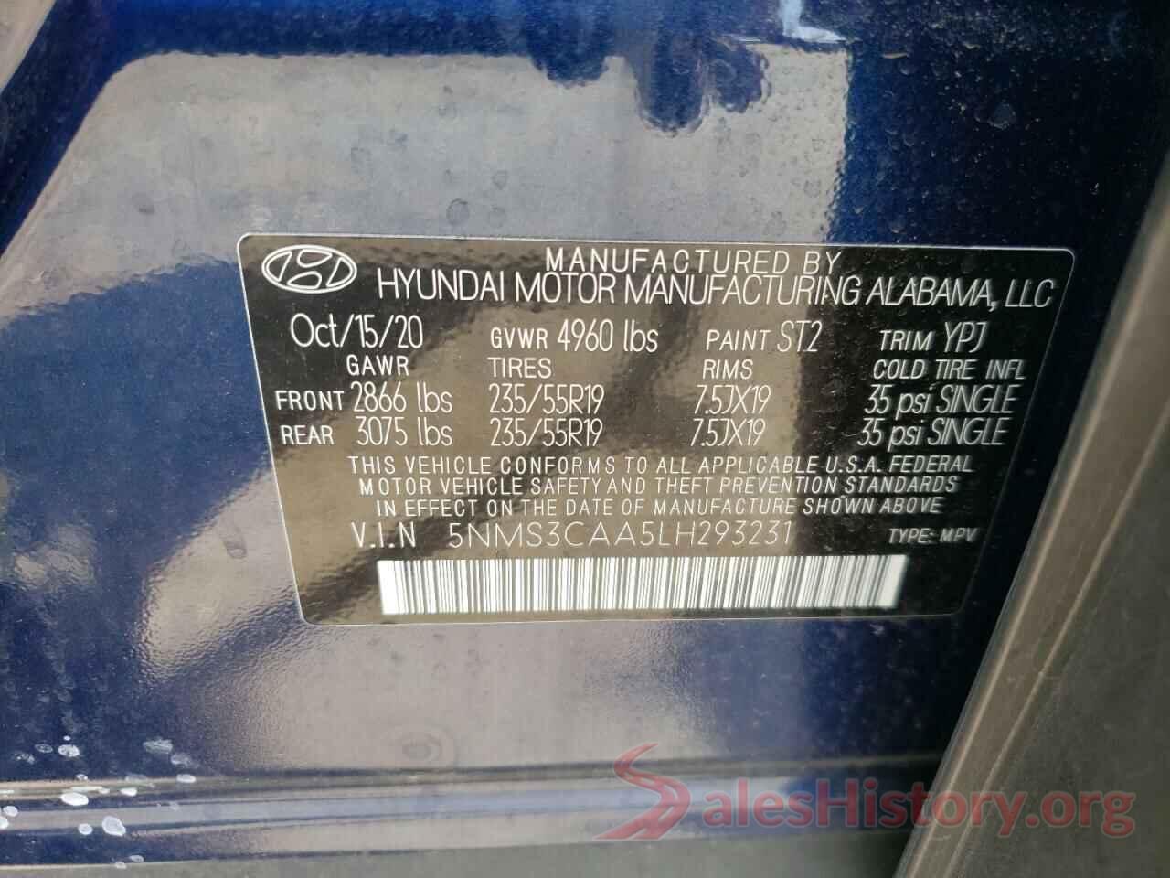 5NMS3CAA5LH293231 2020 HYUNDAI SANTA FE