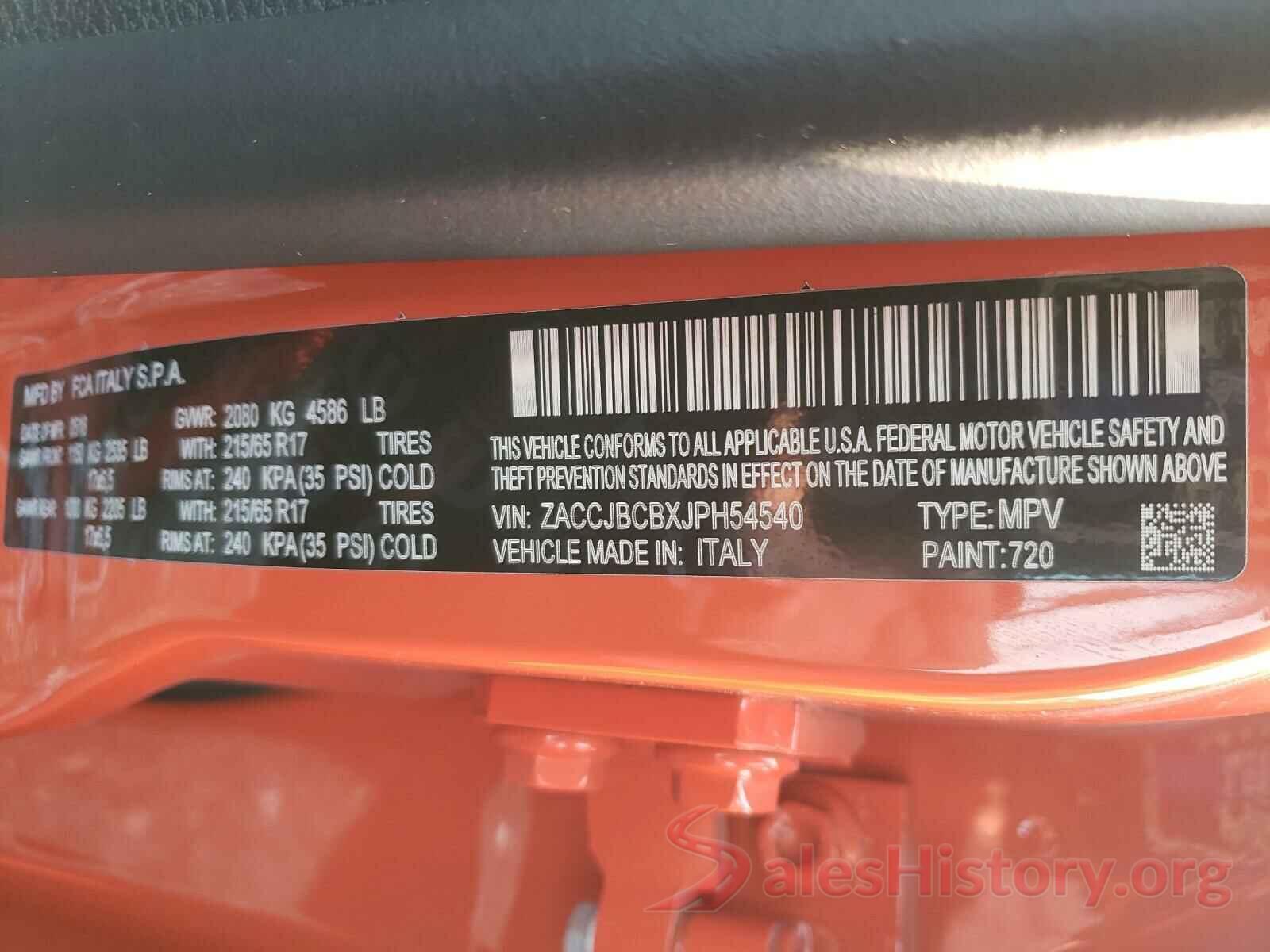 ZACCJBCBXJPH54540 2018 JEEP RENEGADE