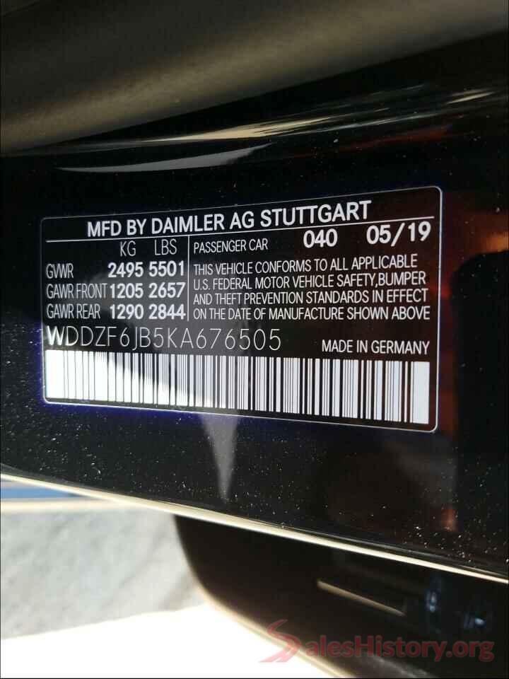 WDDZF6JB5KA676505 2019 MERCEDES-BENZ E CLASS