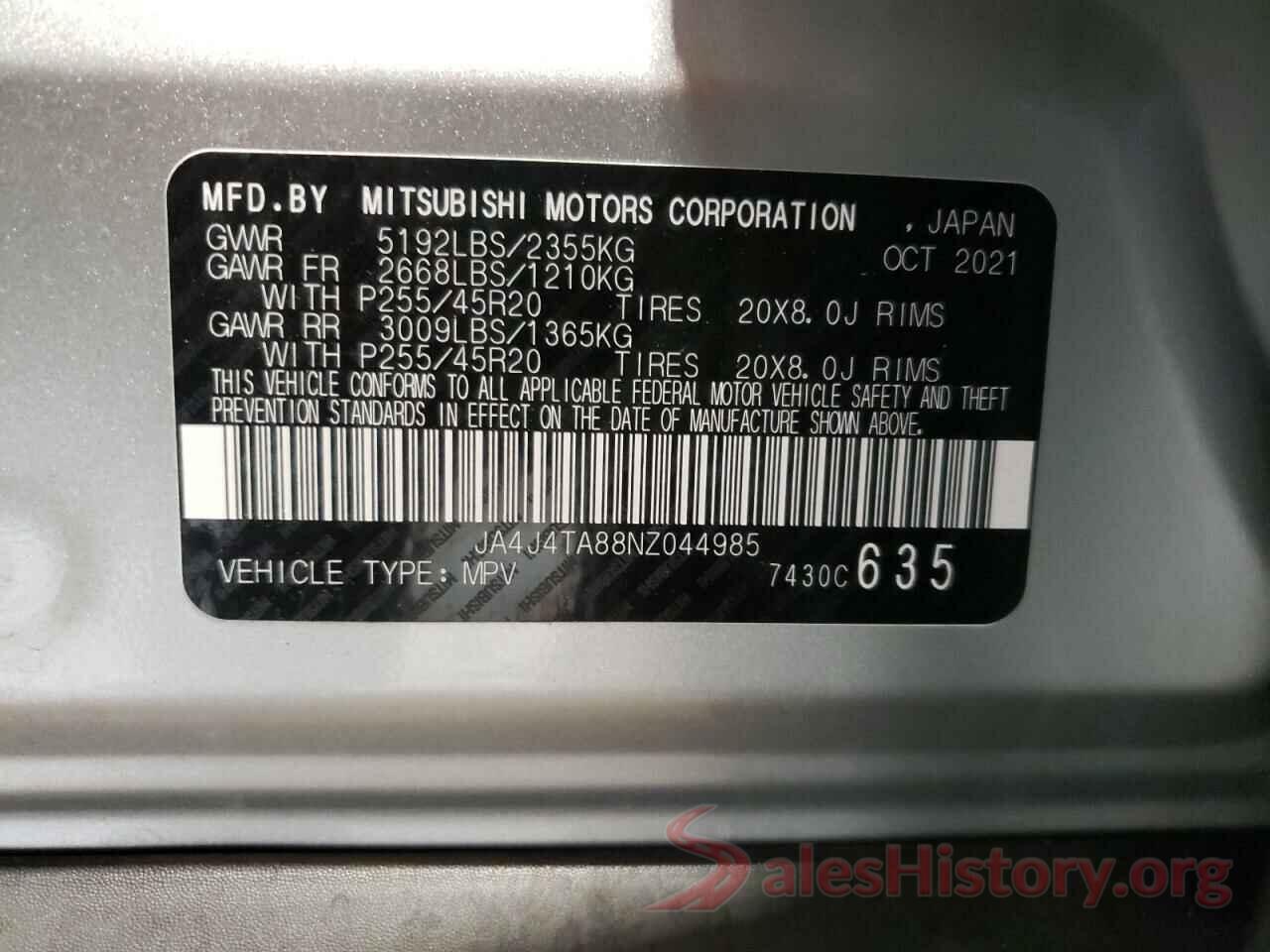 JA4J4TA88NZ044985 2022 MITSUBISHI OUTLANDER