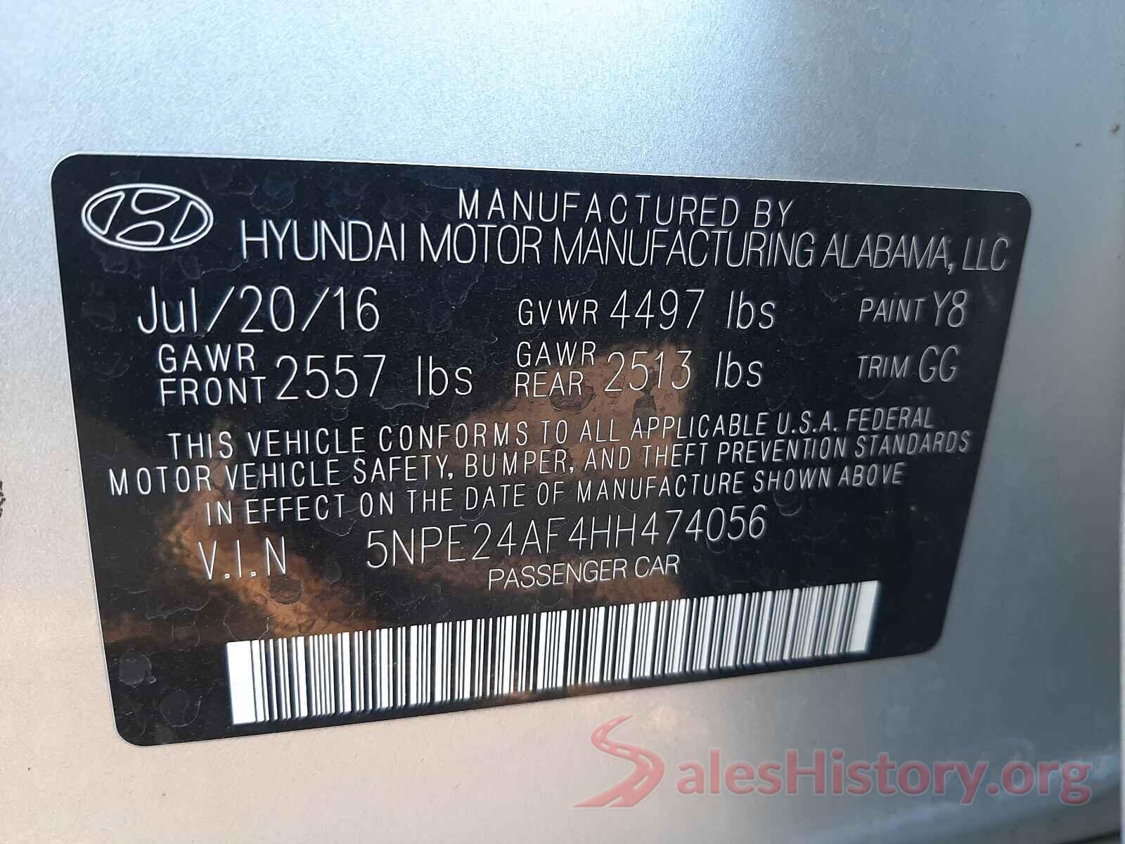 5NPE24AF4HH474056 2017 HYUNDAI SONATA