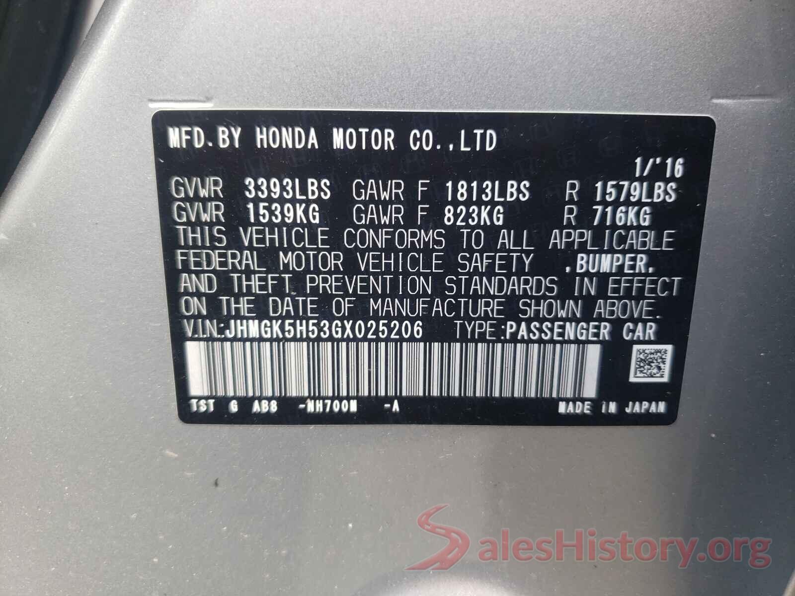 JHMGK5H53GX025206 2016 HONDA FIT