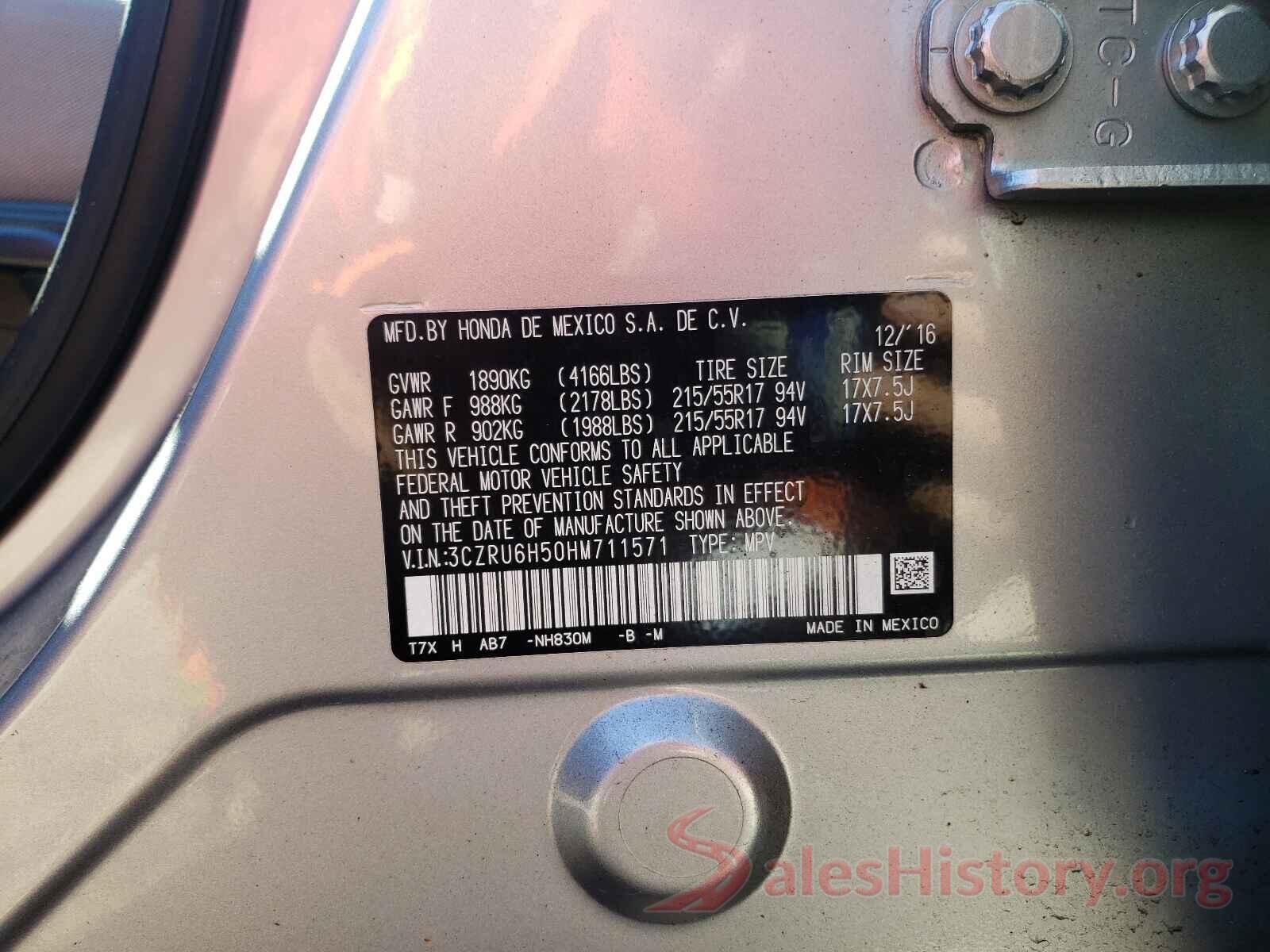 3CZRU6H50HM711571 2017 HONDA HR-V