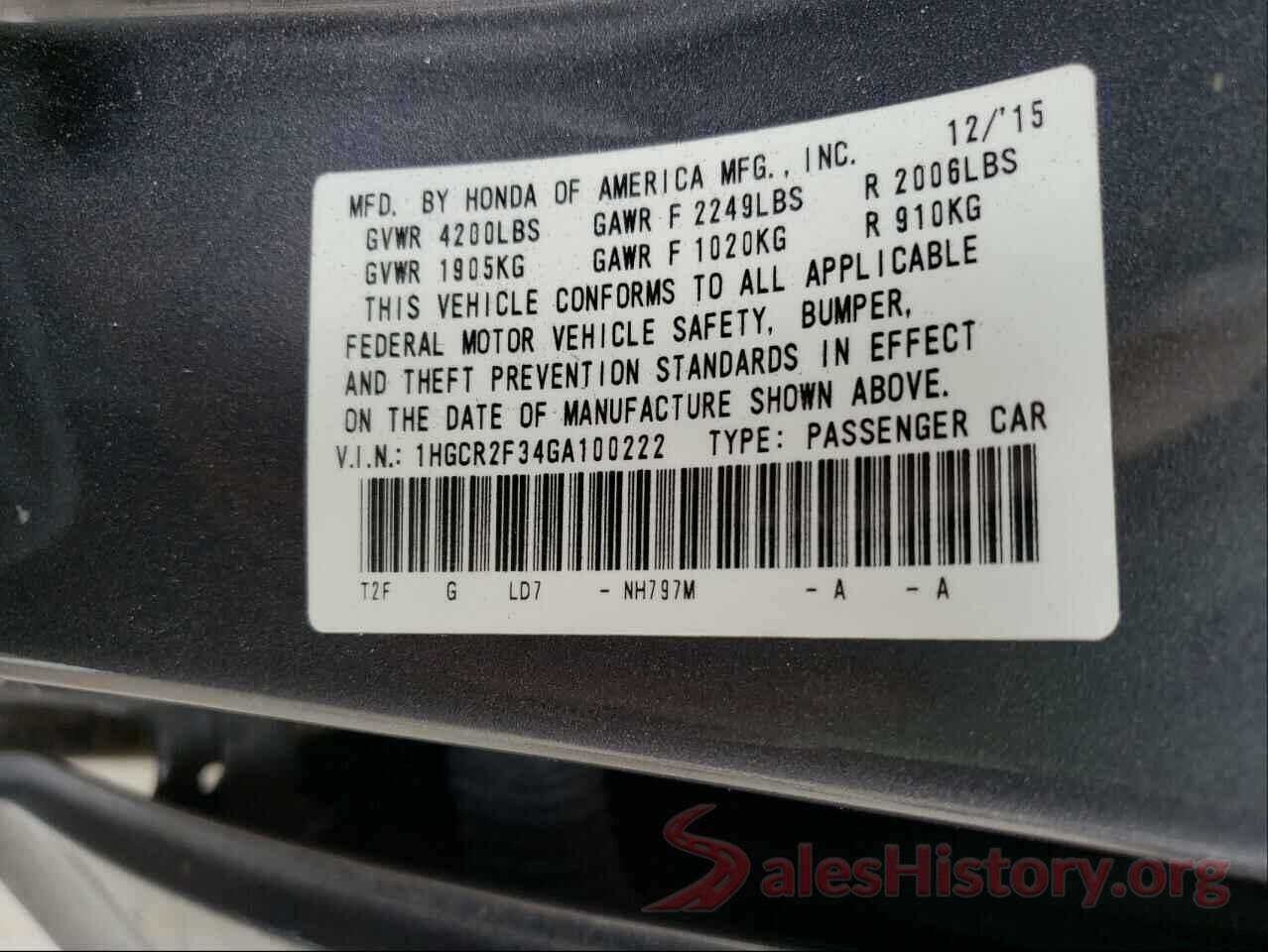 1HGCR2F34GA100222 2016 HONDA ACCORD