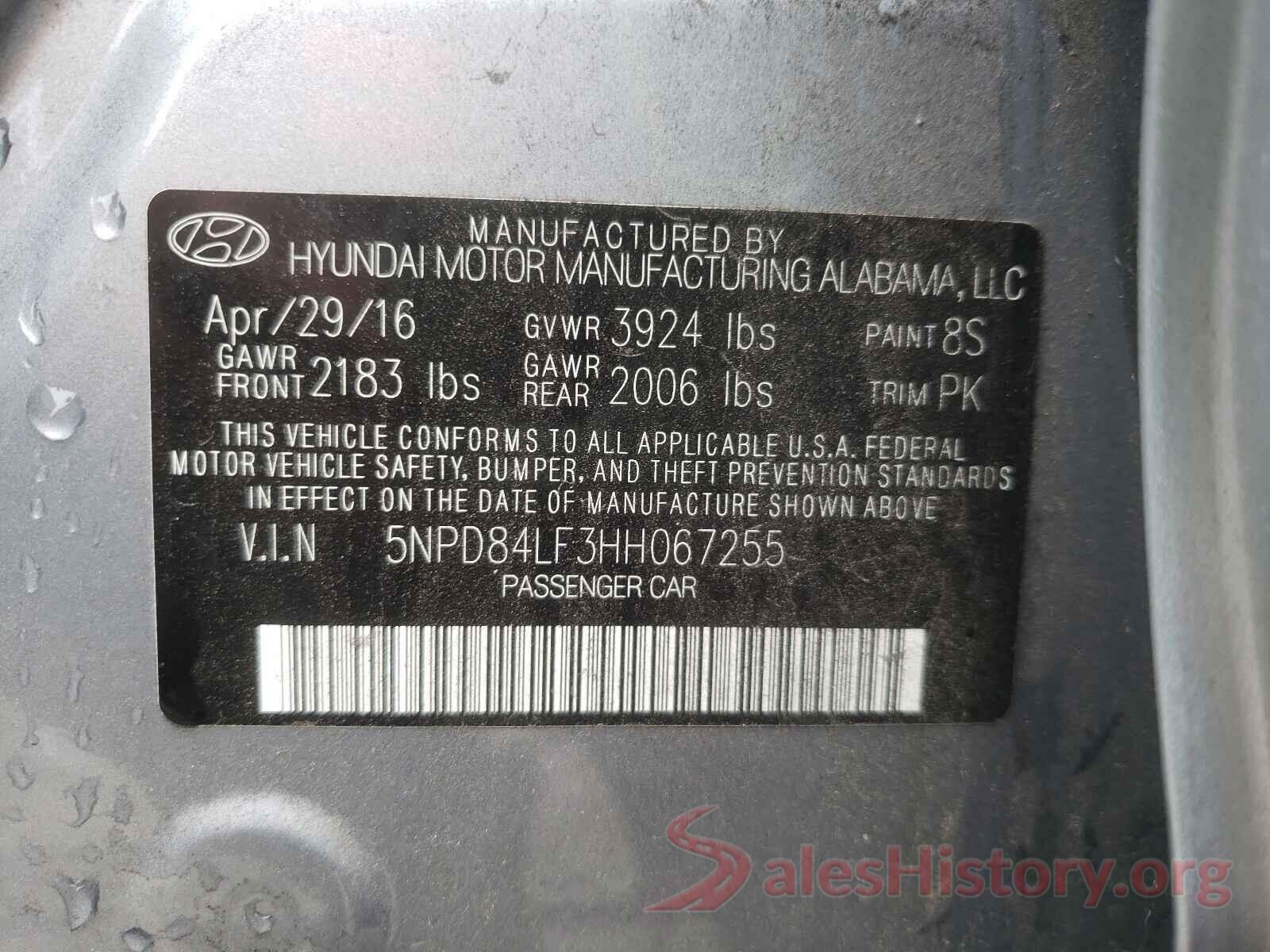 5NPD84LF3HH067255 2017 HYUNDAI ELANTRA