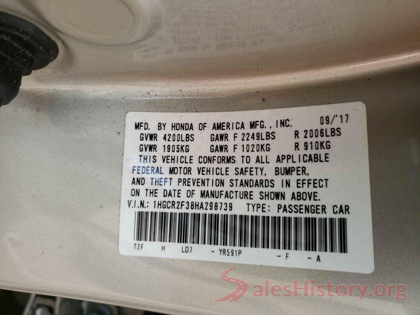 1HGCR2F38HA298739 2017 HONDA ACCORD