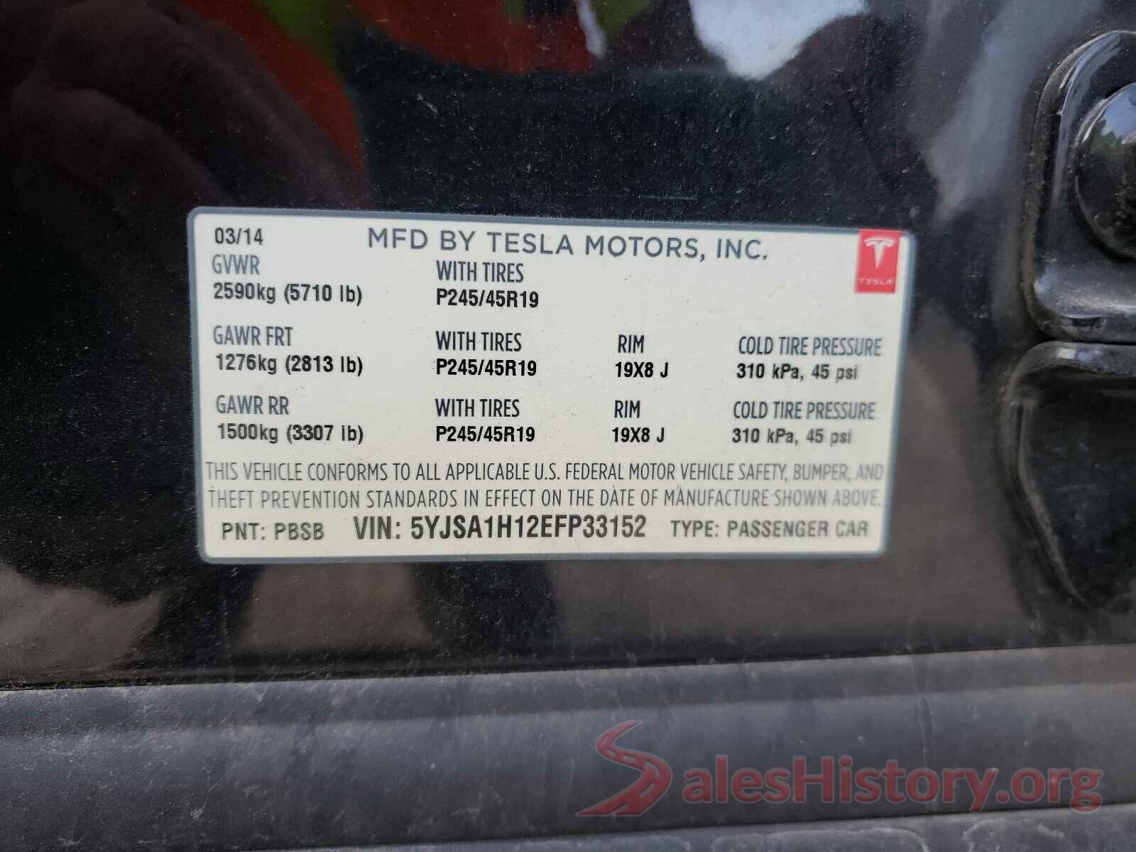 5YJSA1H12EFP33152 2014 TESLA MODEL S