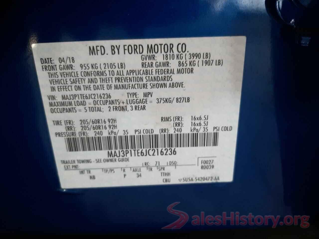 MAJ3P1TE6JC216236 2018 FORD ECOSPORT