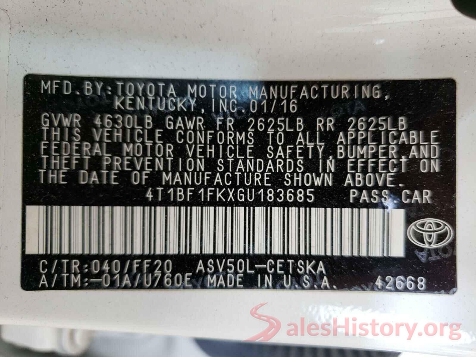 4T1BF1FKXGU183685 2016 TOYOTA CAMRY