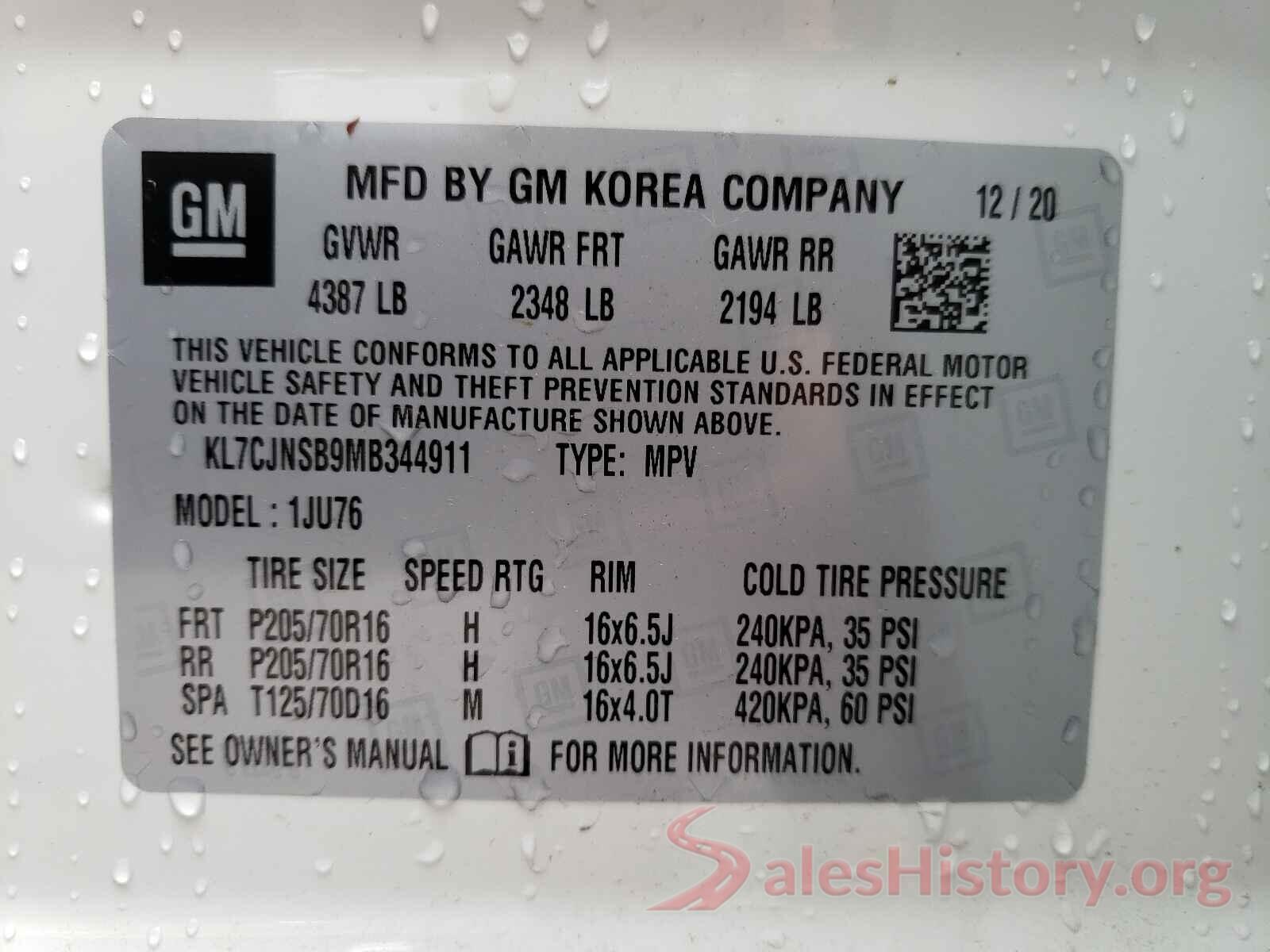 KL7CJNSB9MB344911 2021 CHEVROLET TRAX