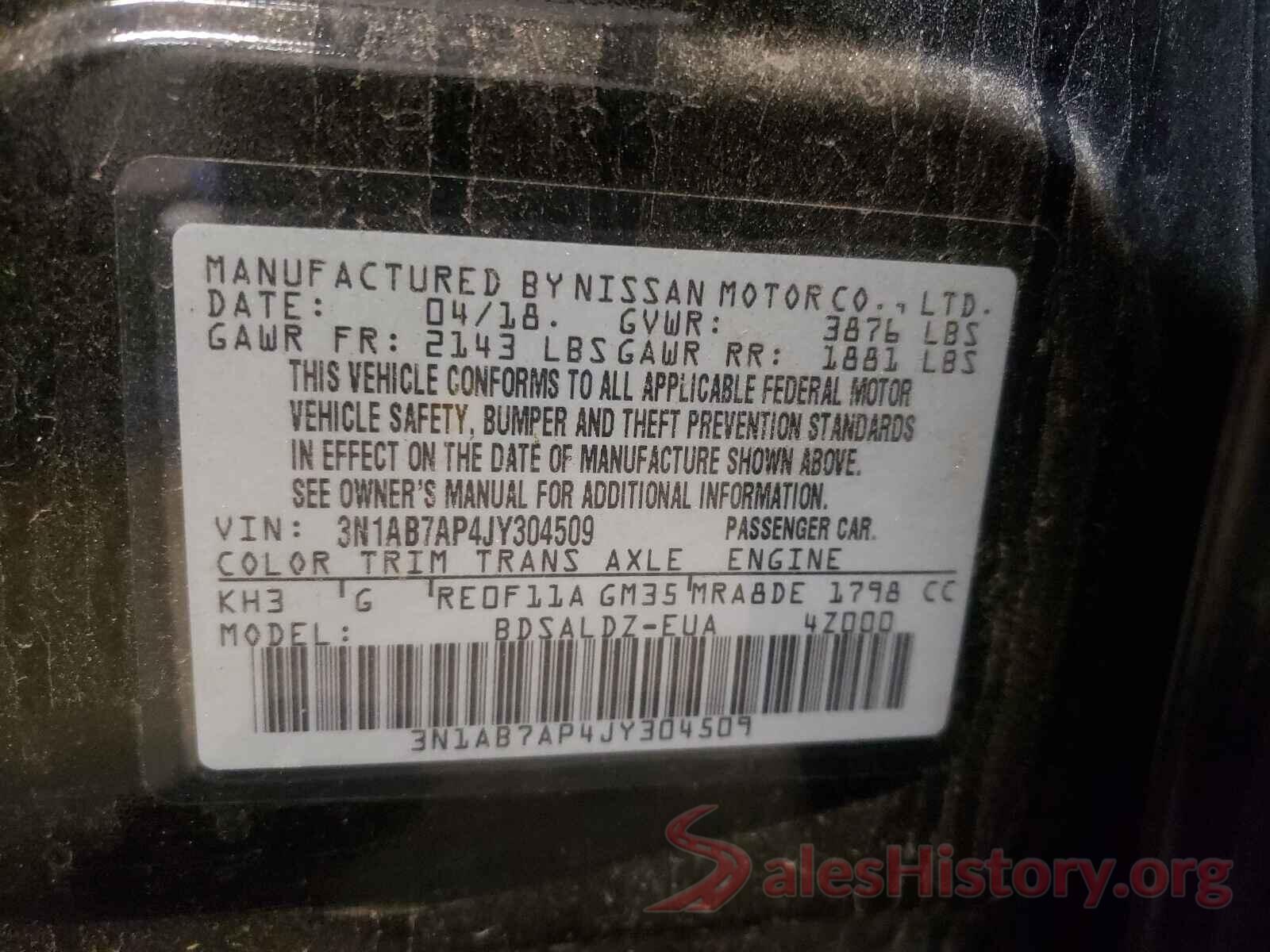 3N1AB7AP4JY304509 2018 NISSAN SENTRA