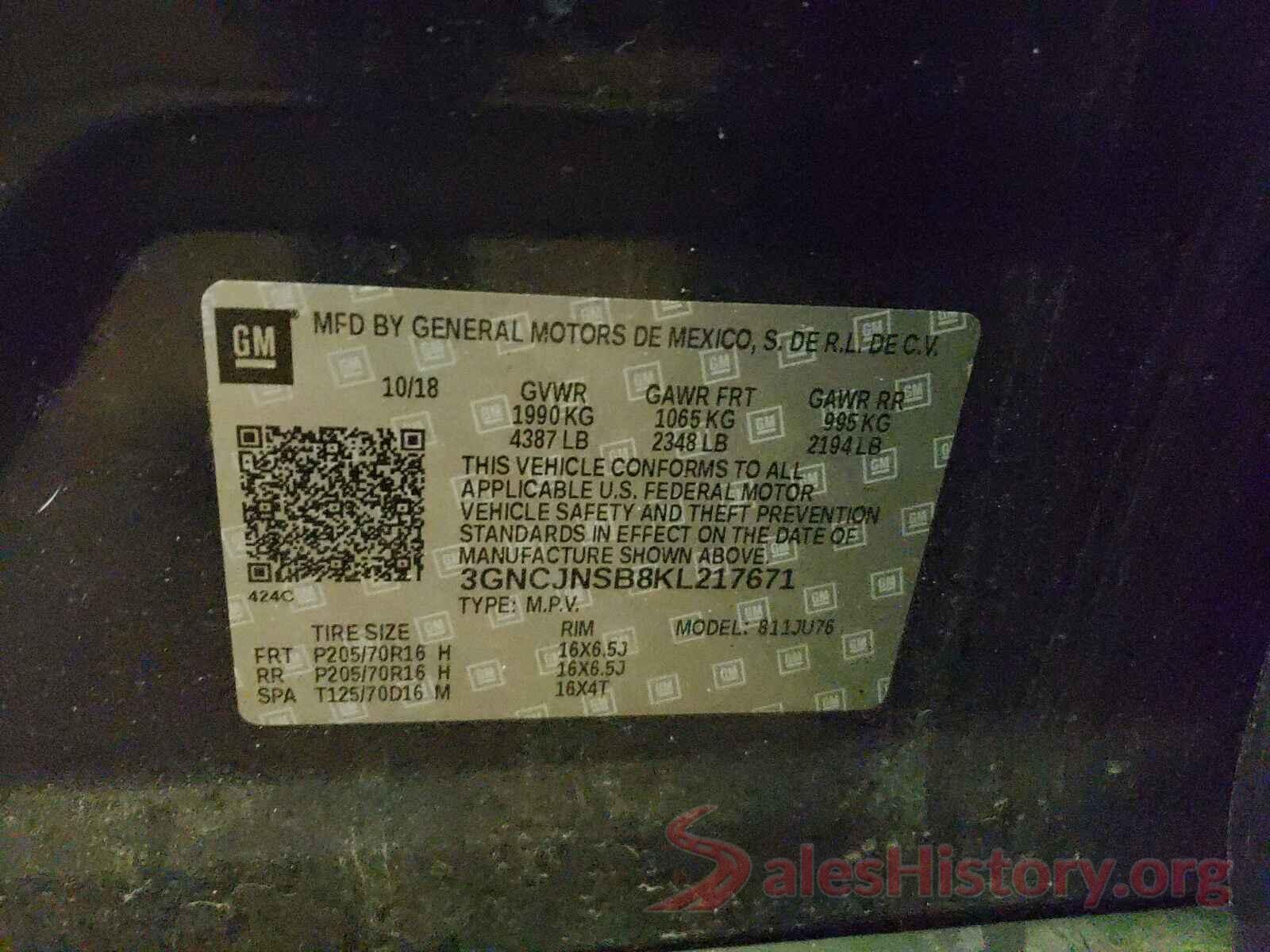 3GNCJNSB8KL217671 2019 CHEVROLET TRAX