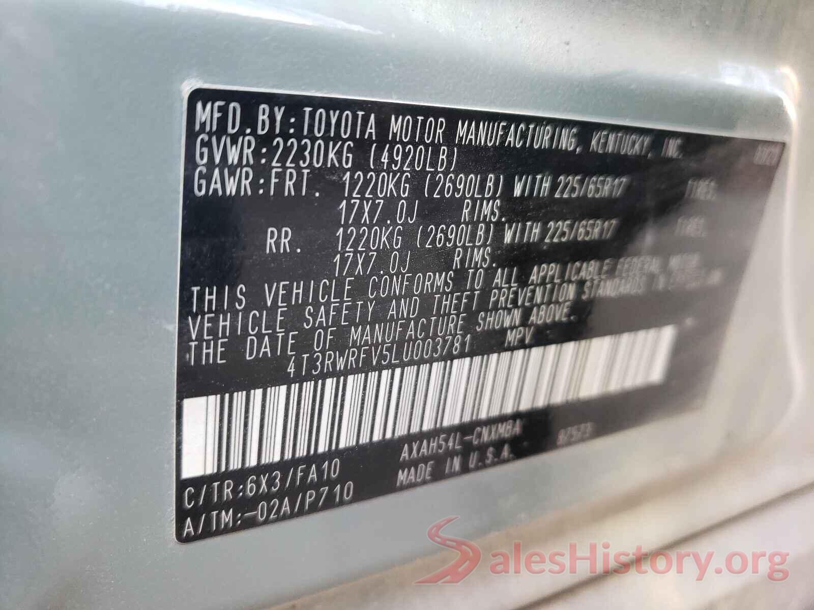 4T3RWRFV5LU003781 2020 TOYOTA RAV4