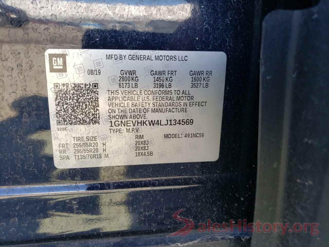 1GNEVHKW4LJ134569 2020 CHEVROLET TRAVERSE