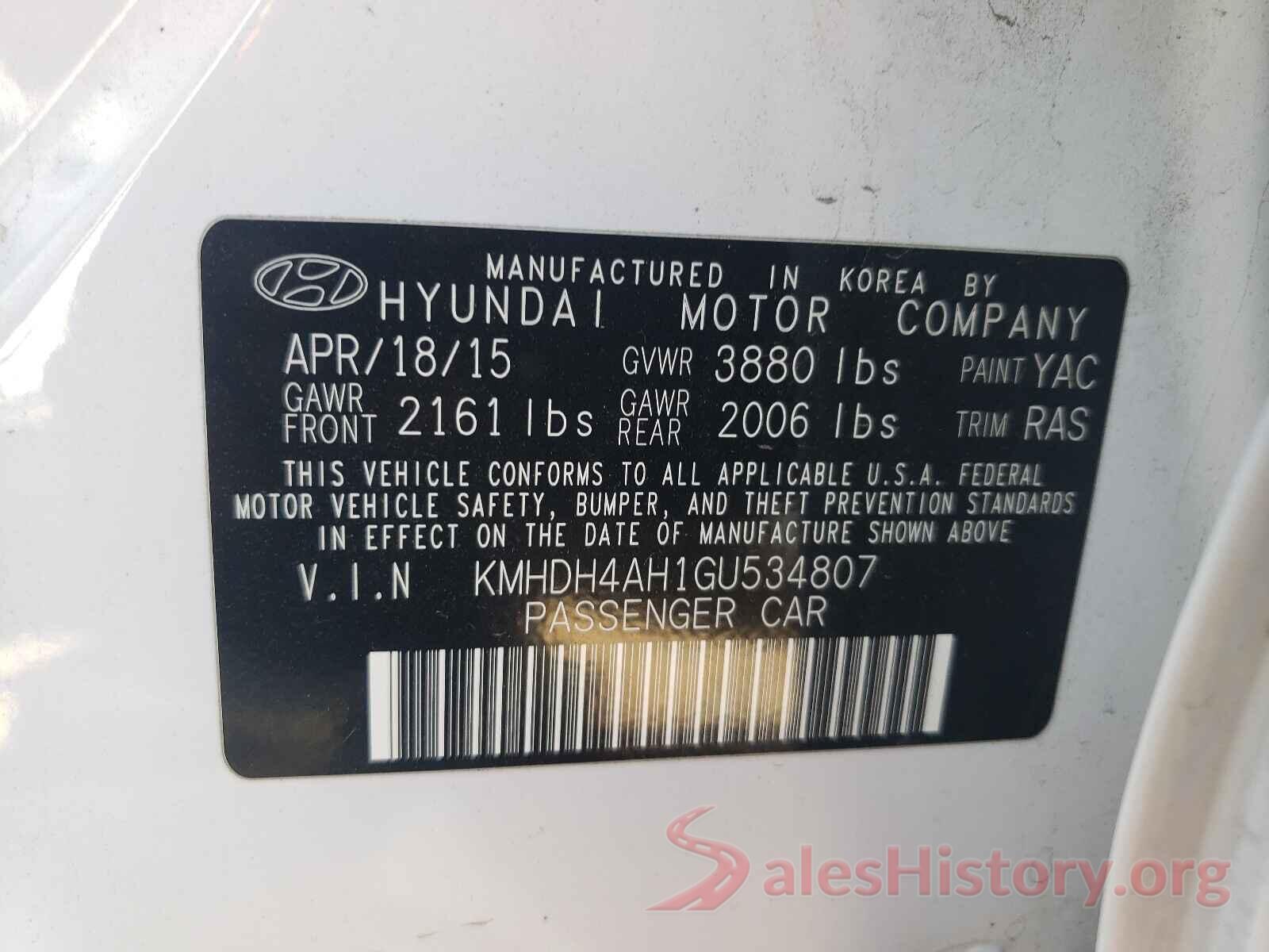 KMHDH4AH1GU534807 2016 HYUNDAI ELANTRA