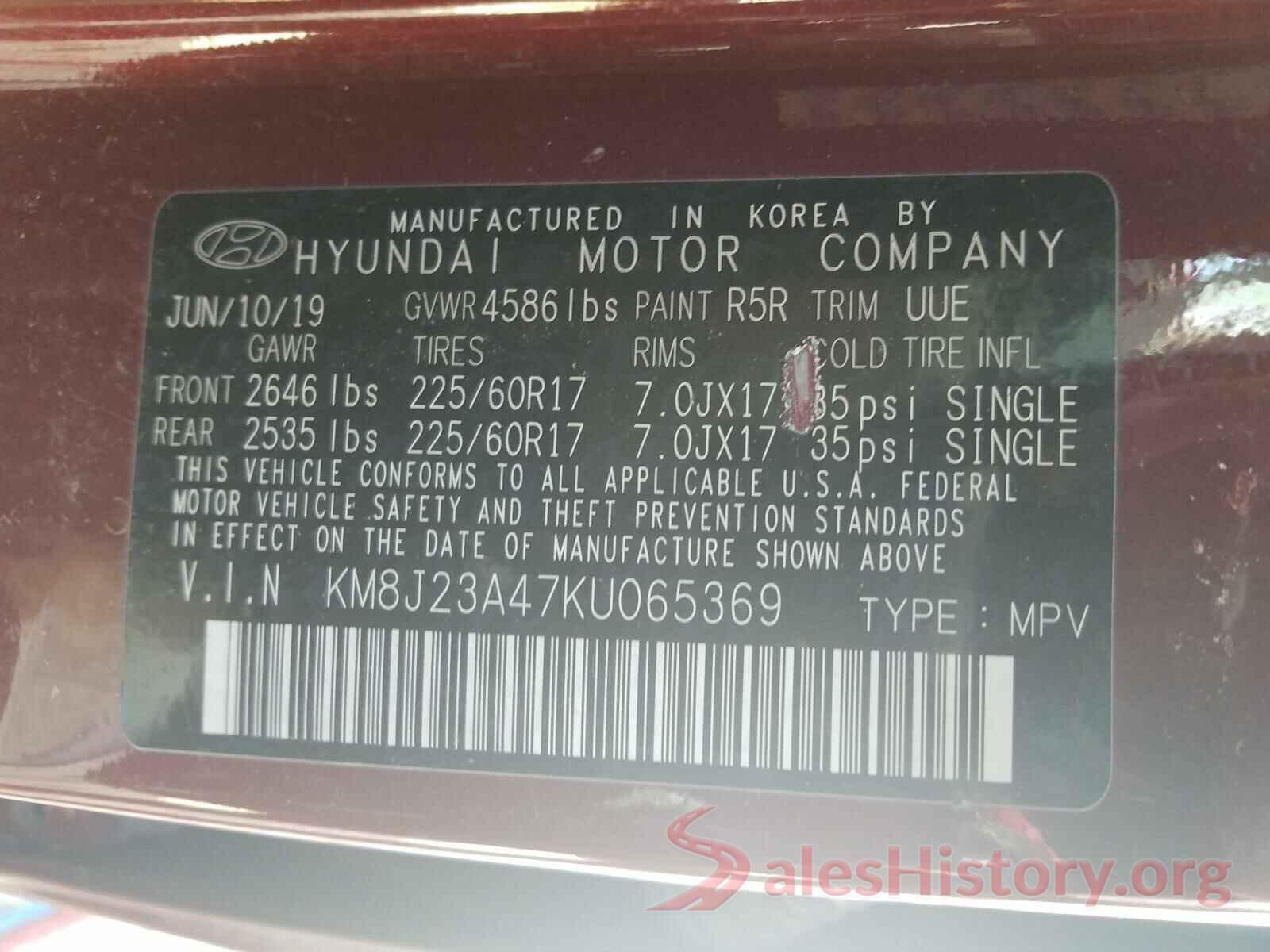 KM8J23A47KU065369 2019 HYUNDAI TUCSON