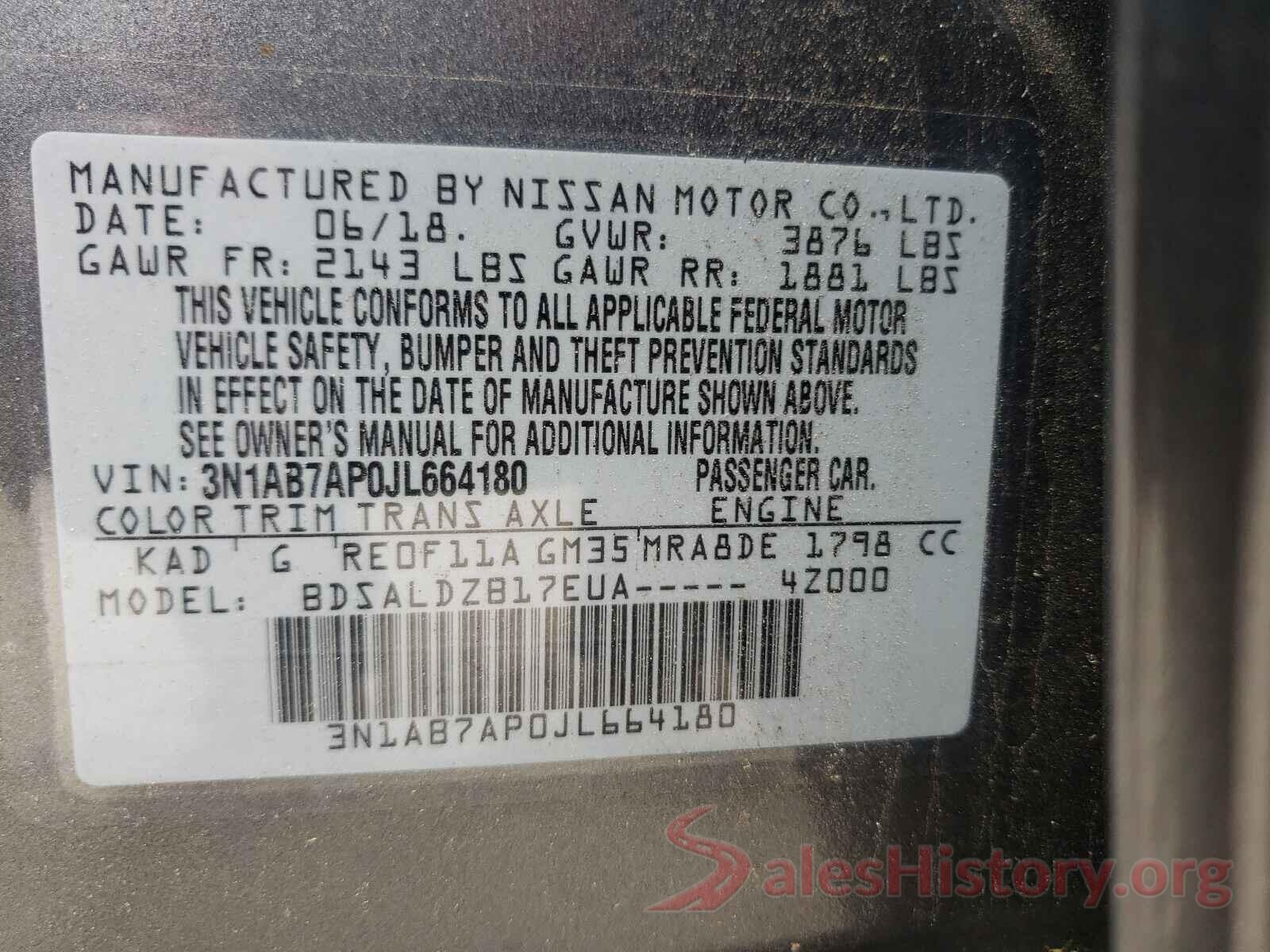 3N1AB7AP0JL664180 2018 NISSAN SENTRA